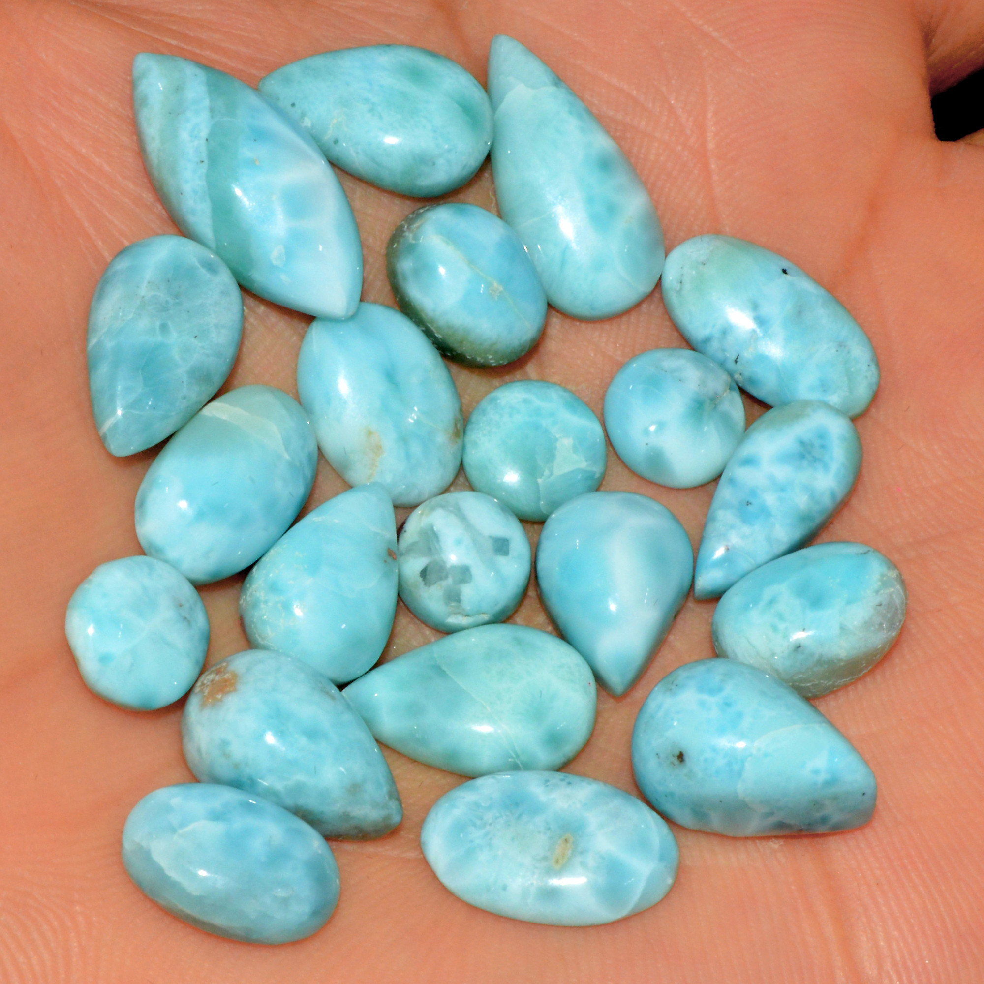 21 Pcs 85 Cts Natural Larimar Loose Cabochon Gemstone Lot Mixed Shapes For Pendants Handmade Crystal Jewelry Supplies  18x7 6x6mm 15566