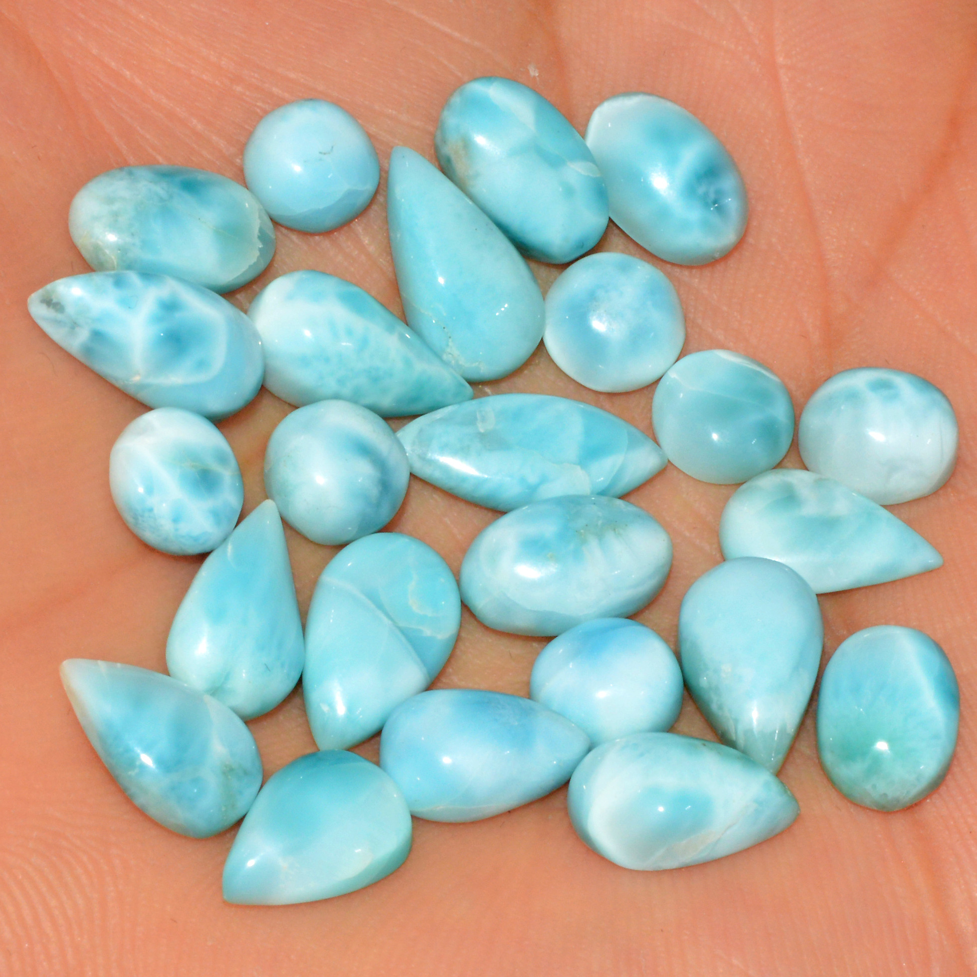 24 Pcs 60 Cts Natural Larimar Loose Cabochon Gemstone Lot Mixed Shapes For Pendants Handmade Crystal Jewelry Supplies 10x5 5x5mm 15567