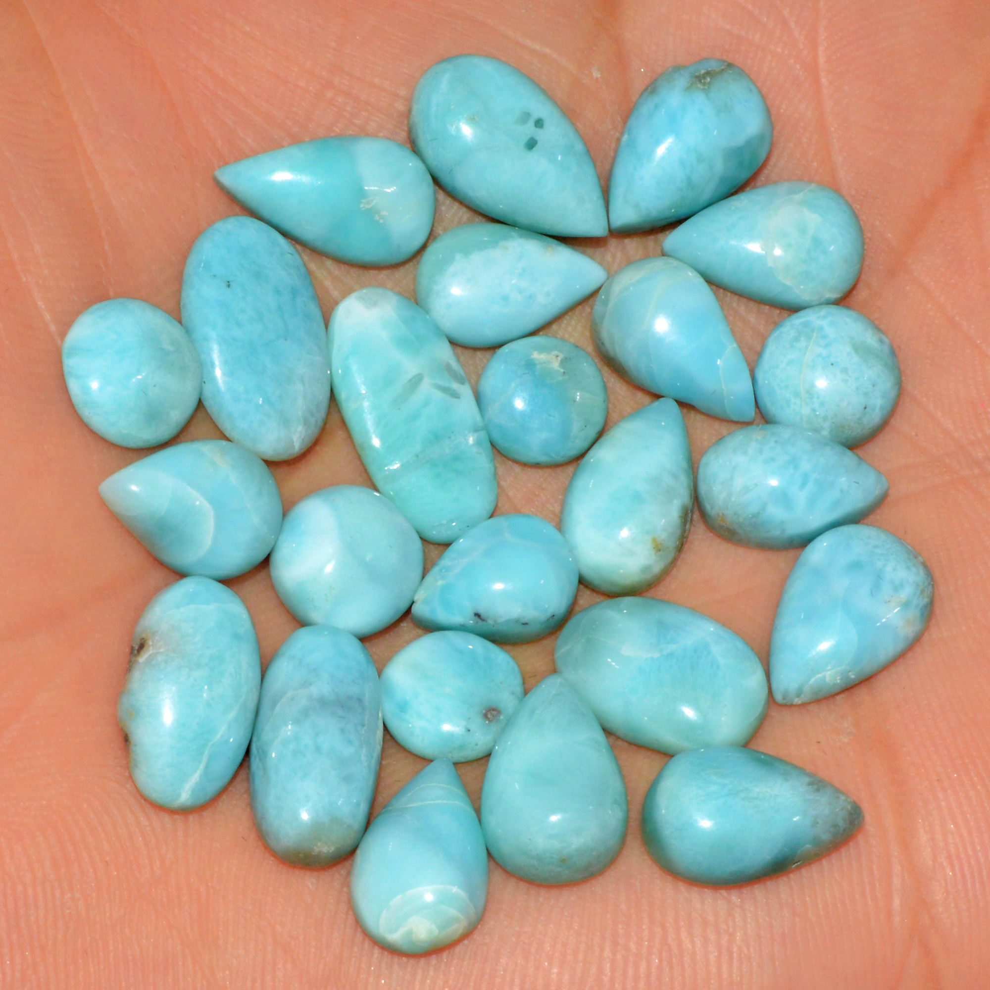 24 Pcs 87 Cts Natural Larimar Loose Cabochon Gemstone Lot Mixed Shapes For Pendants Handmade Crystal Jewelry Supplies 14x5 6x6mm 15568