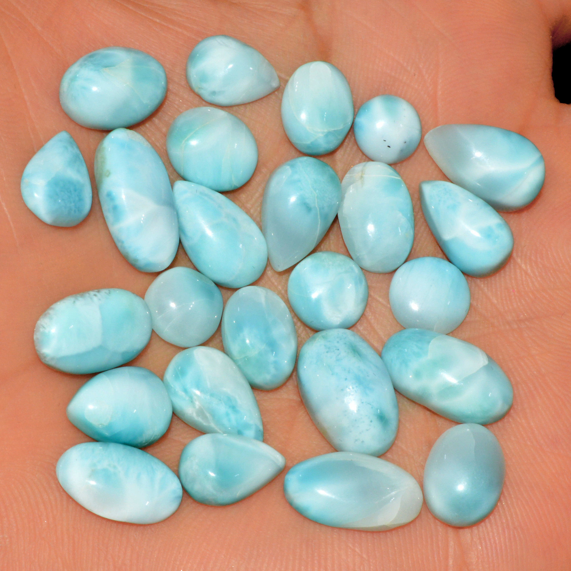 25 Pcs 97 Cts Natural Larimar Loose Cabochon Gemstone Lot Mixed Shapes For Pendants Handmade Crystal Jewelry Supplies 14x8 6x6mm 15569