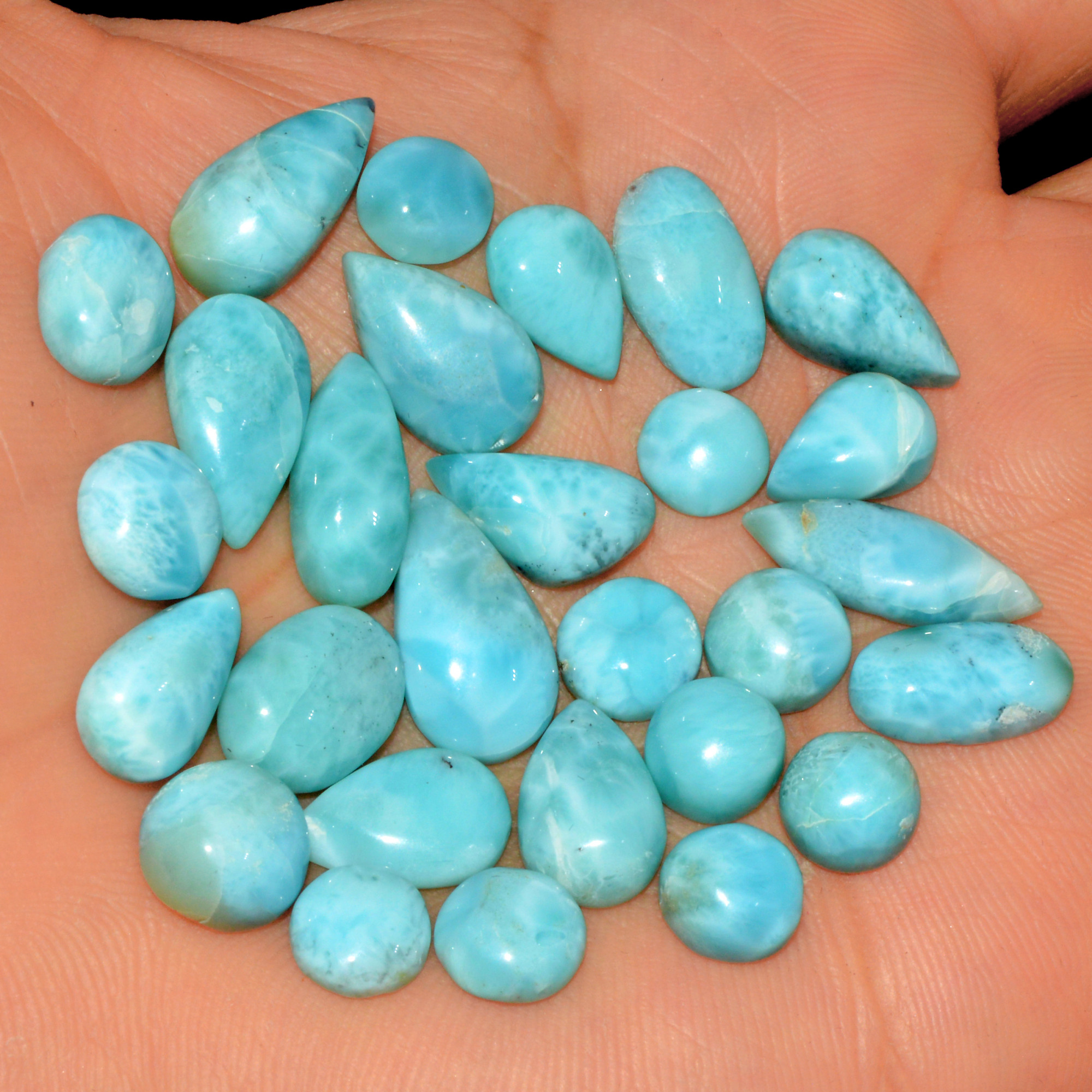 28 Pcs 98 Cts Natural Larimar Loose Cabochon Gemstone Lot Mixed Shapes For Pendants Handmade Crystal Jewelry Supplies 17x5 6x6mm 15570