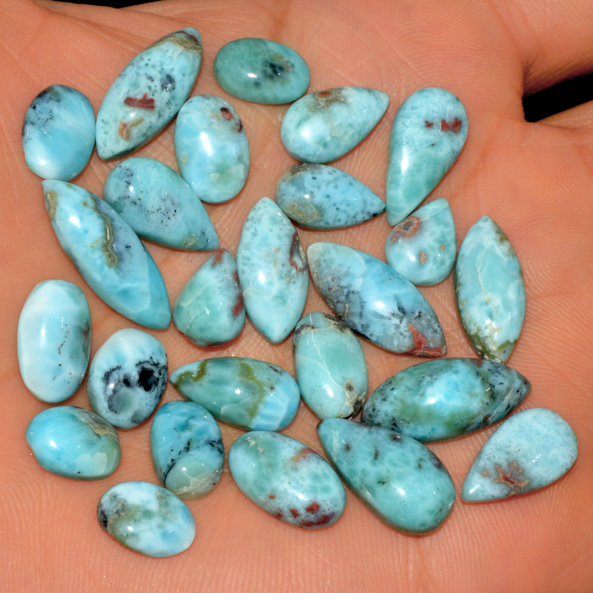 25 Pcs 109 Cts Natural Larimar Loose Cabochon Gemstone Lot Mixed Shapes For Pendants Handmade Crystal Jewelry Supplies 19x5 10x6mm 15571
