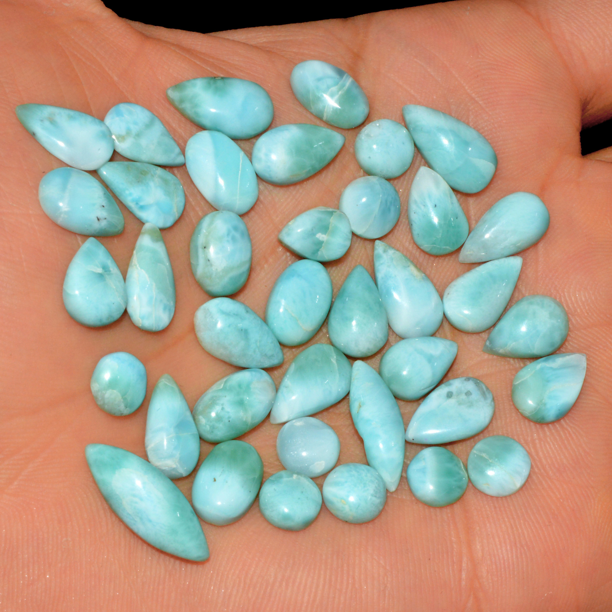 38 Pcs 90 Cts Natural Larimar Loose Cabochon Gemstone Lot Mixed Shapes For Pendants Handmade Crystal Jewelry Supplies 17x6 5x5mm 15572