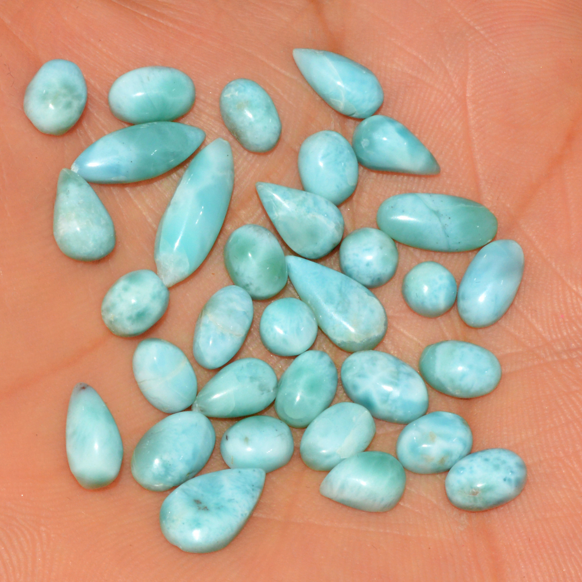 31 Pcs 42 Cts Natural Larimar Loose Cabochon Gemstone Lot Mixed Shapes For Pendants Handmade Crystal Jewelry Supplies 13x4 4x4mm 15573