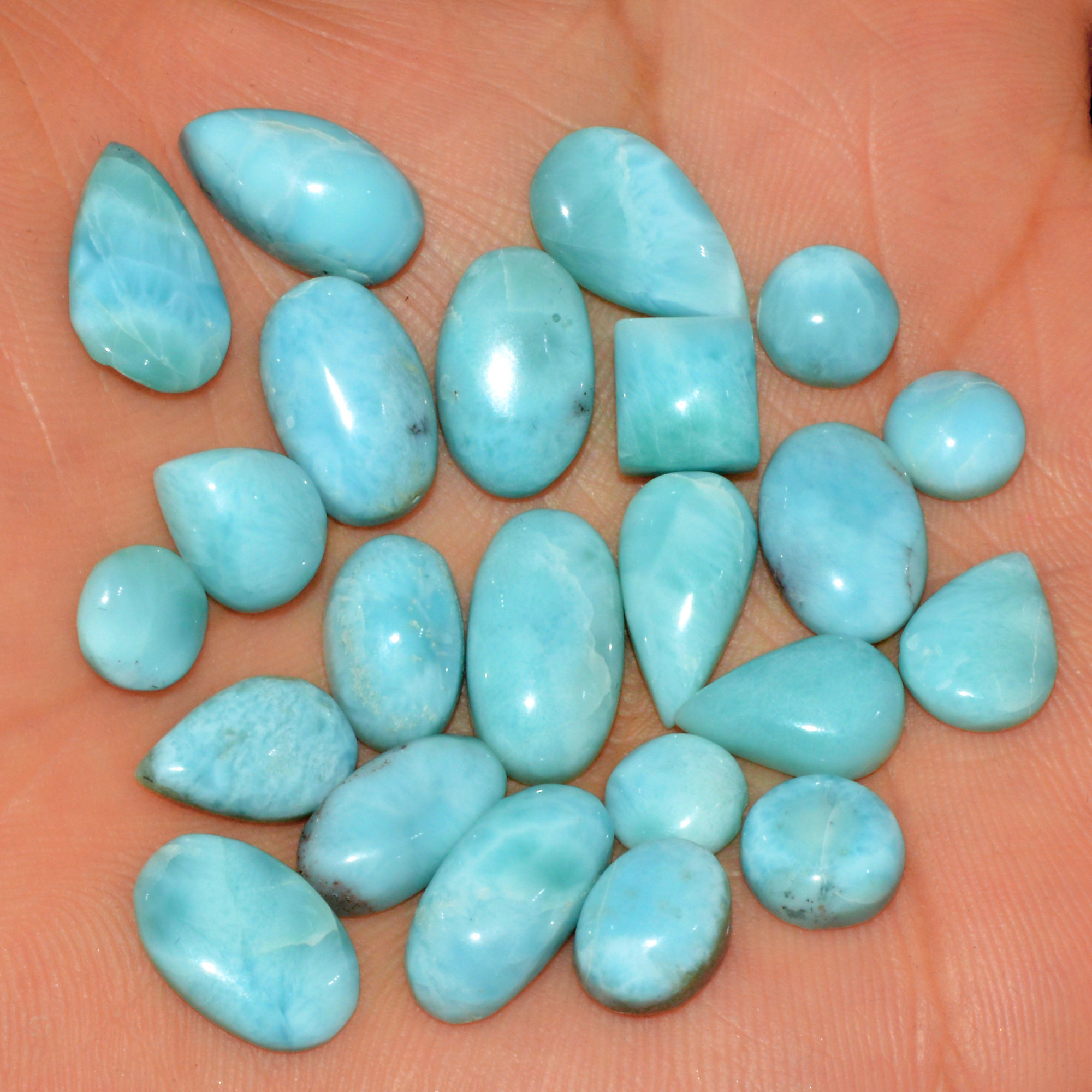 23 Pcs 90 Cts Natural Larimar Loose Cabochon Gemstone Lot Mixed Shapes For Pendants Handmade Crystal Jewelry Supplies 14x7 6x6mm 15574