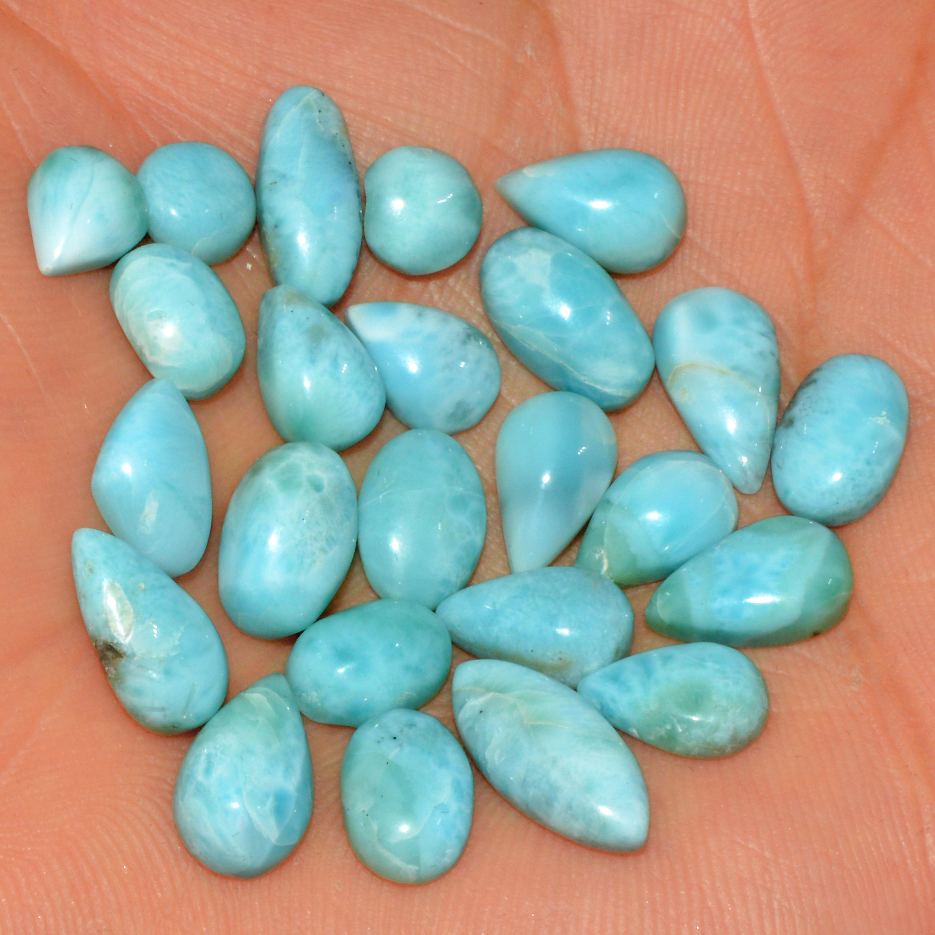 24 Pcs 68 Cts Natural Larimar Loose Cabochon Gemstone Lot Mixed Shapes For Pendants Handmade Crystal Jewelry Supplies 14x5 5x5mm 15575