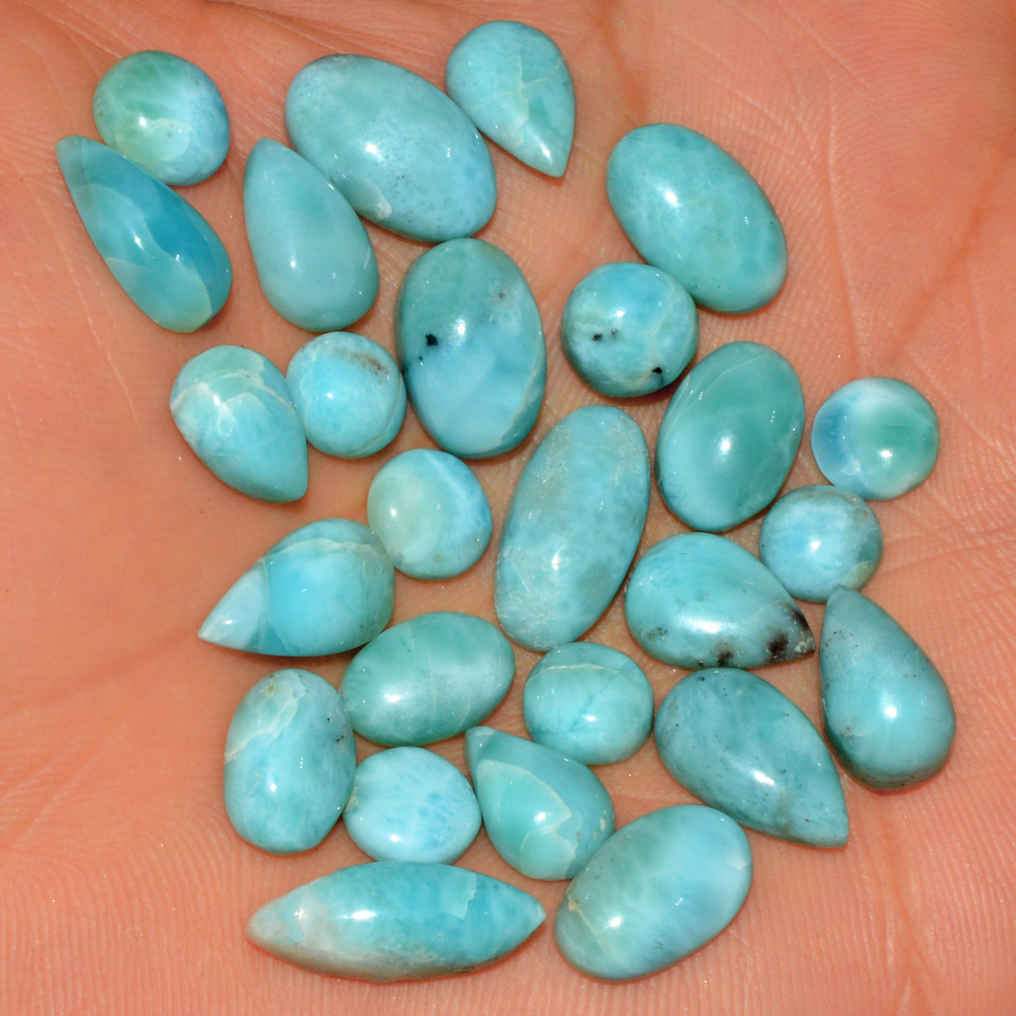 26 Pcs 105 Cts Natural Larimar Loose Cabochon Gemstone Lot Mixed Shapes For Pendants Handmade Crystal Jewelry Supplies 15x5 5x5mm 15576