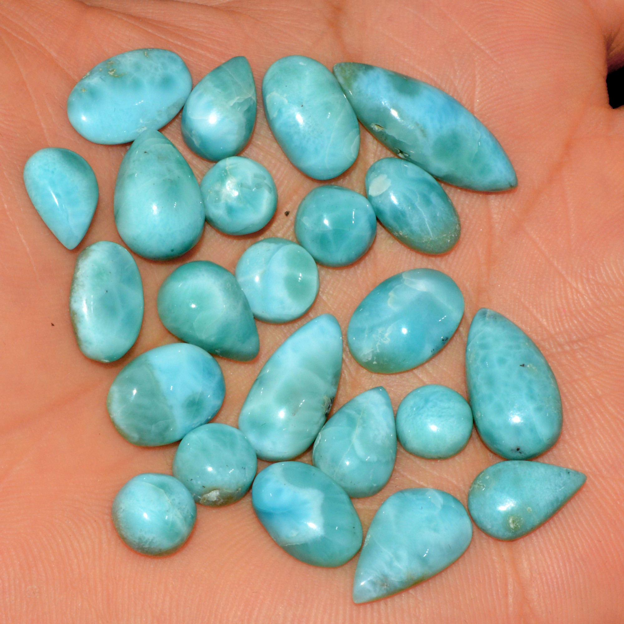 23 Pcs 97 Cts Natural Larimar Loose Cabochon Gemstone Lot Mixed Shapes For Pendants Handmade Crystal Jewelry Supplies 22x6 5x5mm 15577