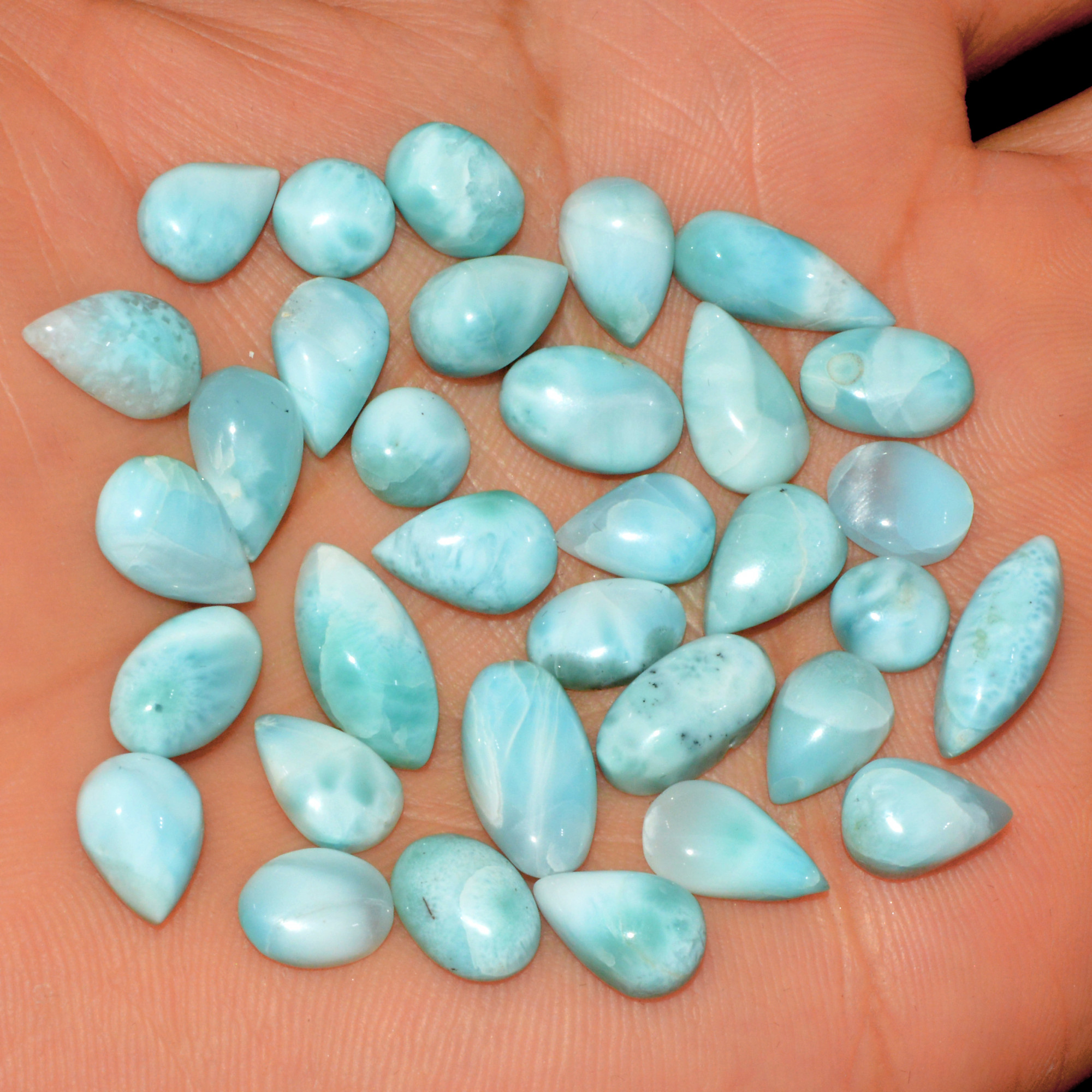 33 Pcs 84 Cts Natural Larimar Loose Cabochon Gemstone Lot Mixed Shapes For Pendants Handmade Crystal Jewelry Supplies 14x4 5x5mm 15578