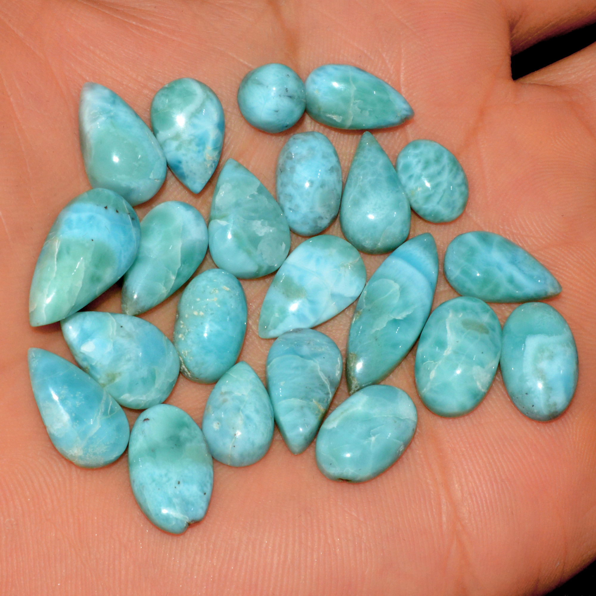 22 Pcs 110 Cts Natural Larimar Loose Cabochon Gemstone Lot Mixed Shapes For Pendants Handmade Crystal Jewelry Supplies 20x5 5x5mm 15579