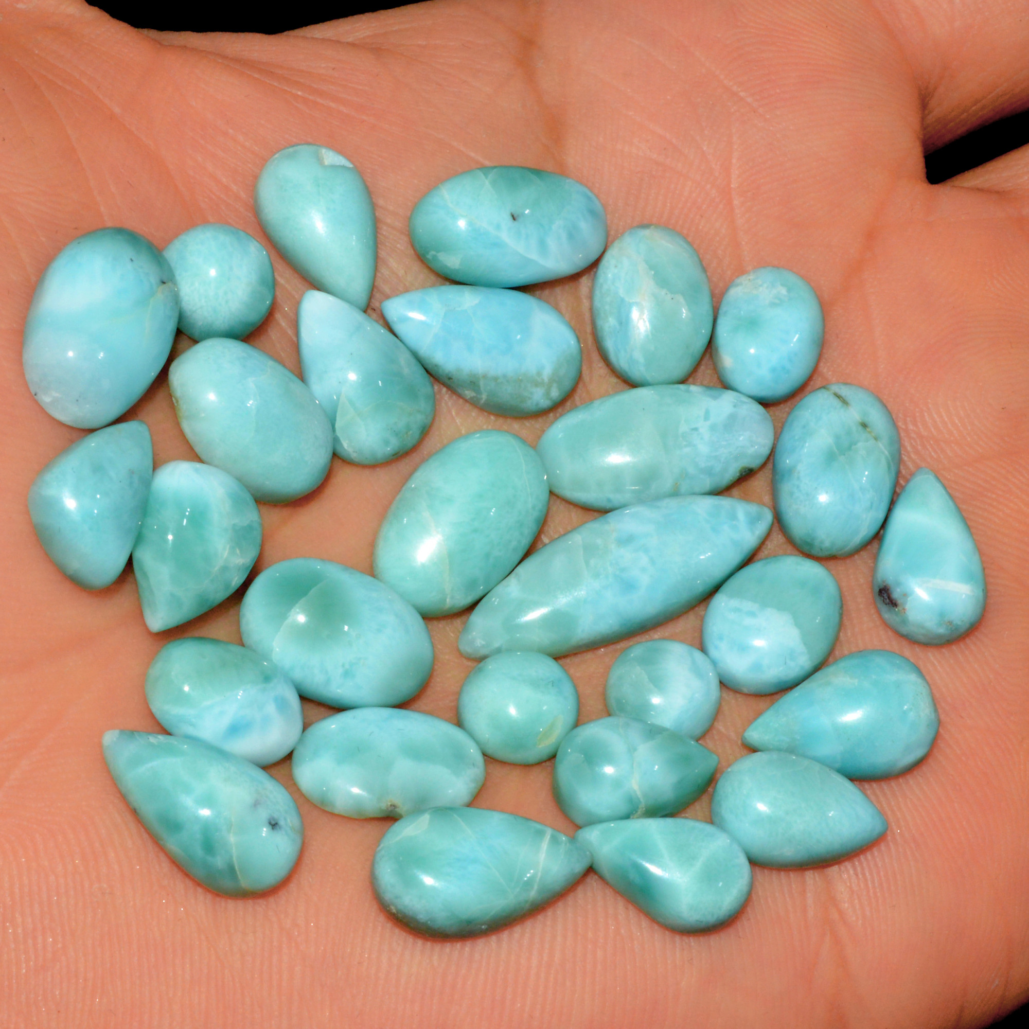 28 Pcs 130 Cts Natural Larimar Loose Cabochon Gemstone Lot Mixed Shapes For Pendants Handmade Crystal Jewelry Supplies 23x7 5x5mm 15580