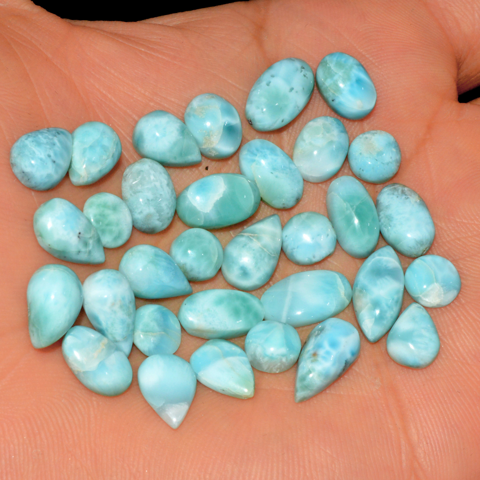 32 Pcs 86 Cts Natural Larimar Loose Cabochon Gemstone Lot Mixed Shapes For Pendants Handmade Crystal Jewelry Supplies 10x5 5x5mm 15581