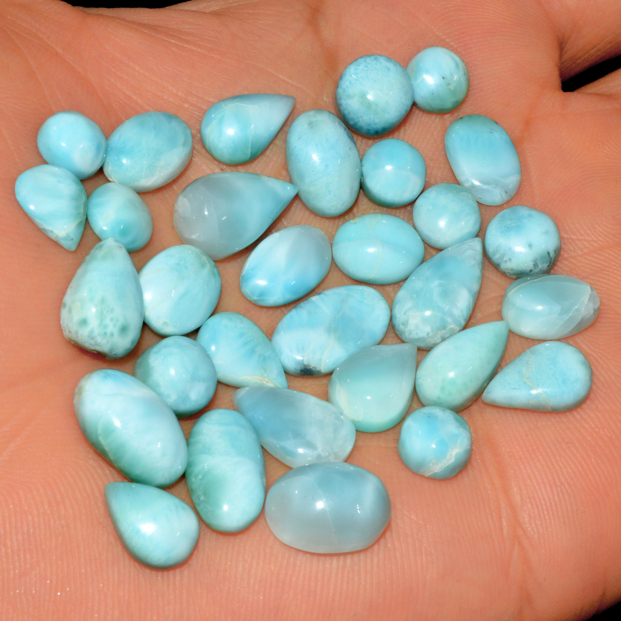 31 Pcs 119 Cts Natural Larimar Loose Cabochon Gemstone Lot Mixed Shapes For Pendants Handmade Crystal Jewelry Supplies 12x6 5x5mm 15582