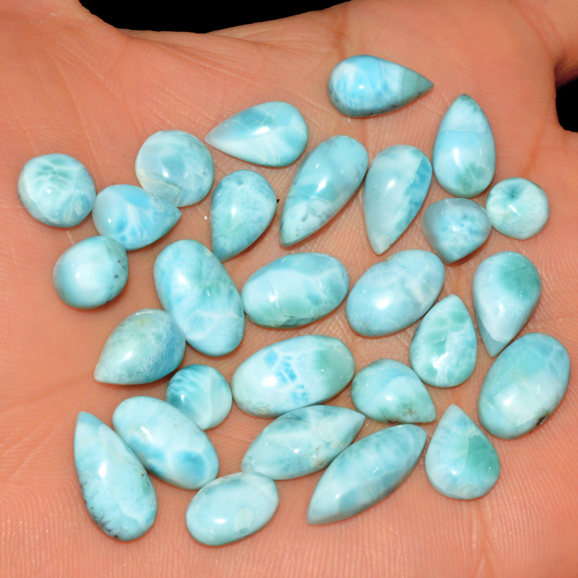28 Pcs 115 Cts Natural Larimar Loose Cabochon Gemstone Lot Mixed Shapes For Pendants Handmade Crystal Jewelry Supplies 17x5 5x5mm 15583