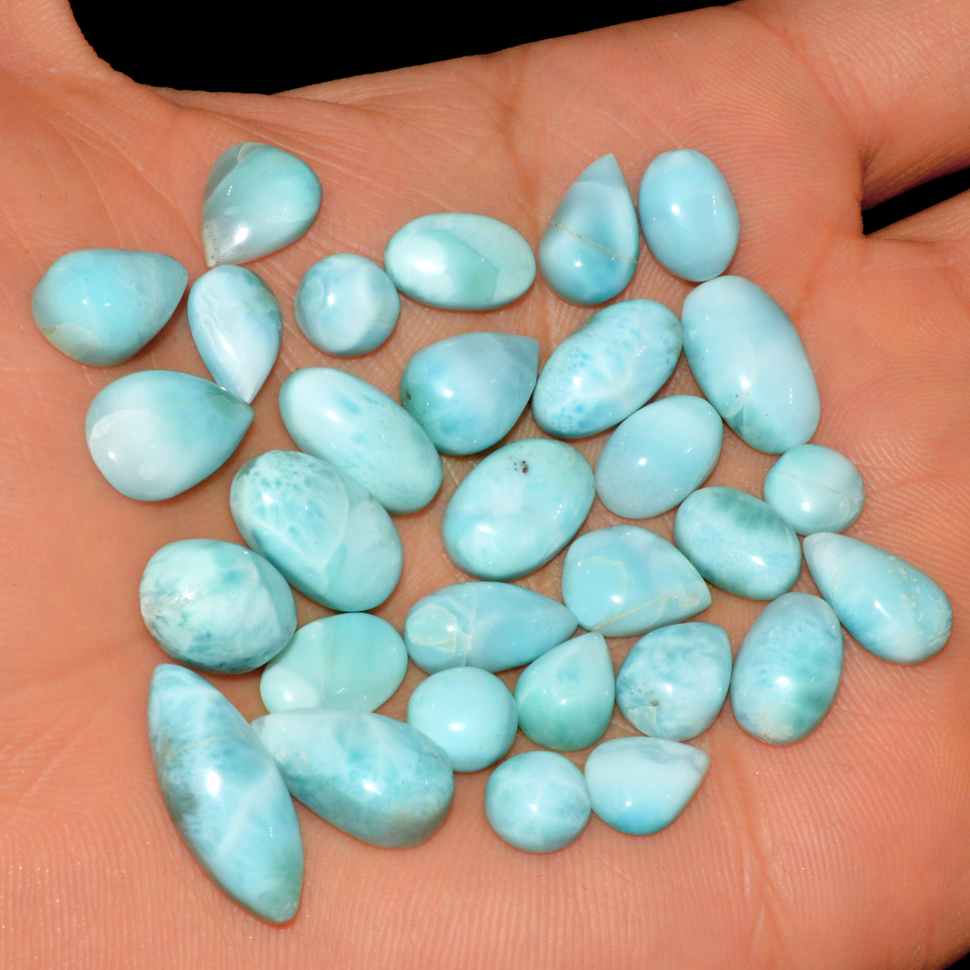 30 Pcs 125 Cts Natural Larimar Loose Cabochon Gemstone Lot Mixed Shapes For Pendants Handmade Crystal Jewelry Supplies 17x6 5x5mm 15584