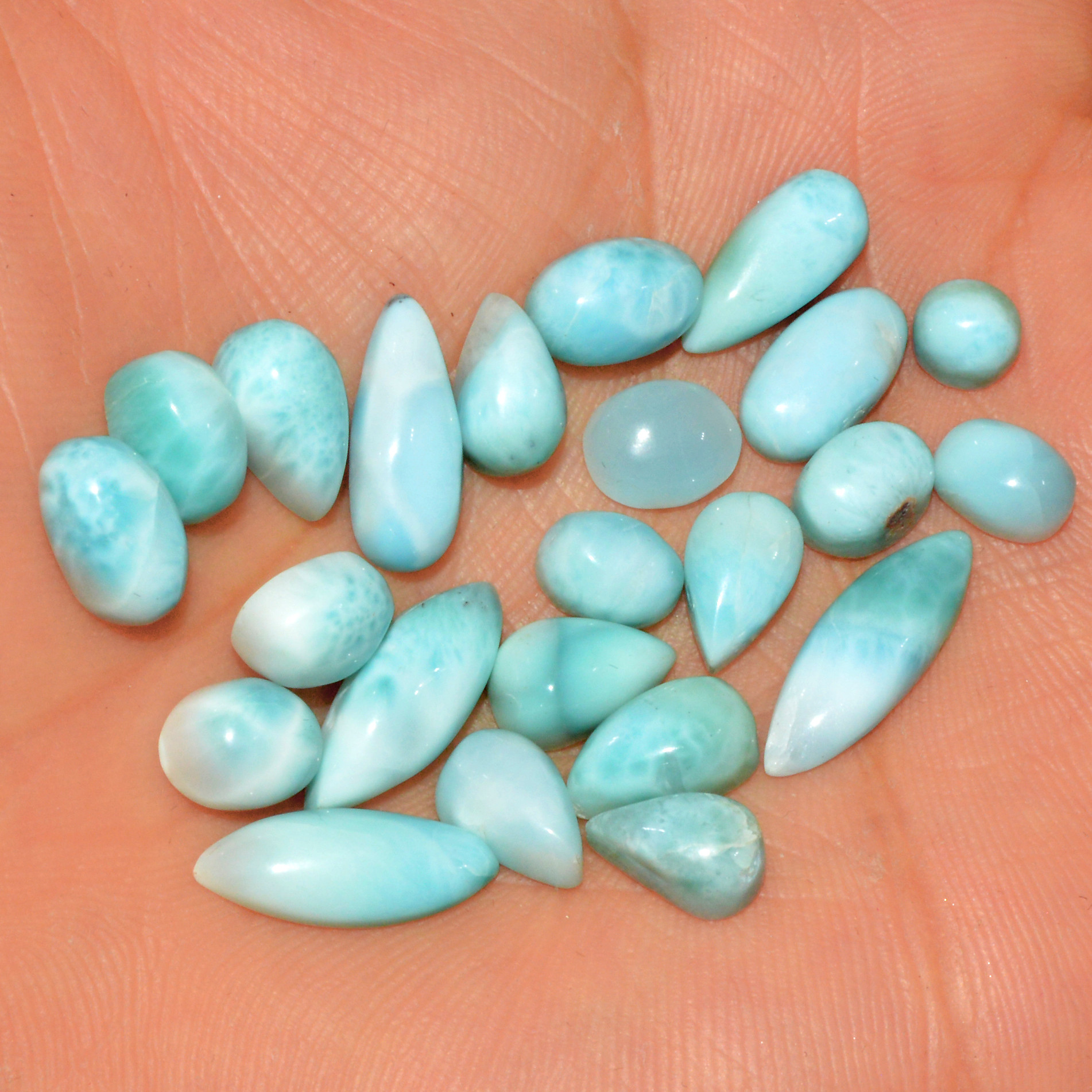 23 Pcs 62 Cts Natural Larimar Loose Cabochon Gemstone Lot Mixed Shapes For Pendants Handmade Crystal Jewelry Supplies 16x4 4x4mm 15585