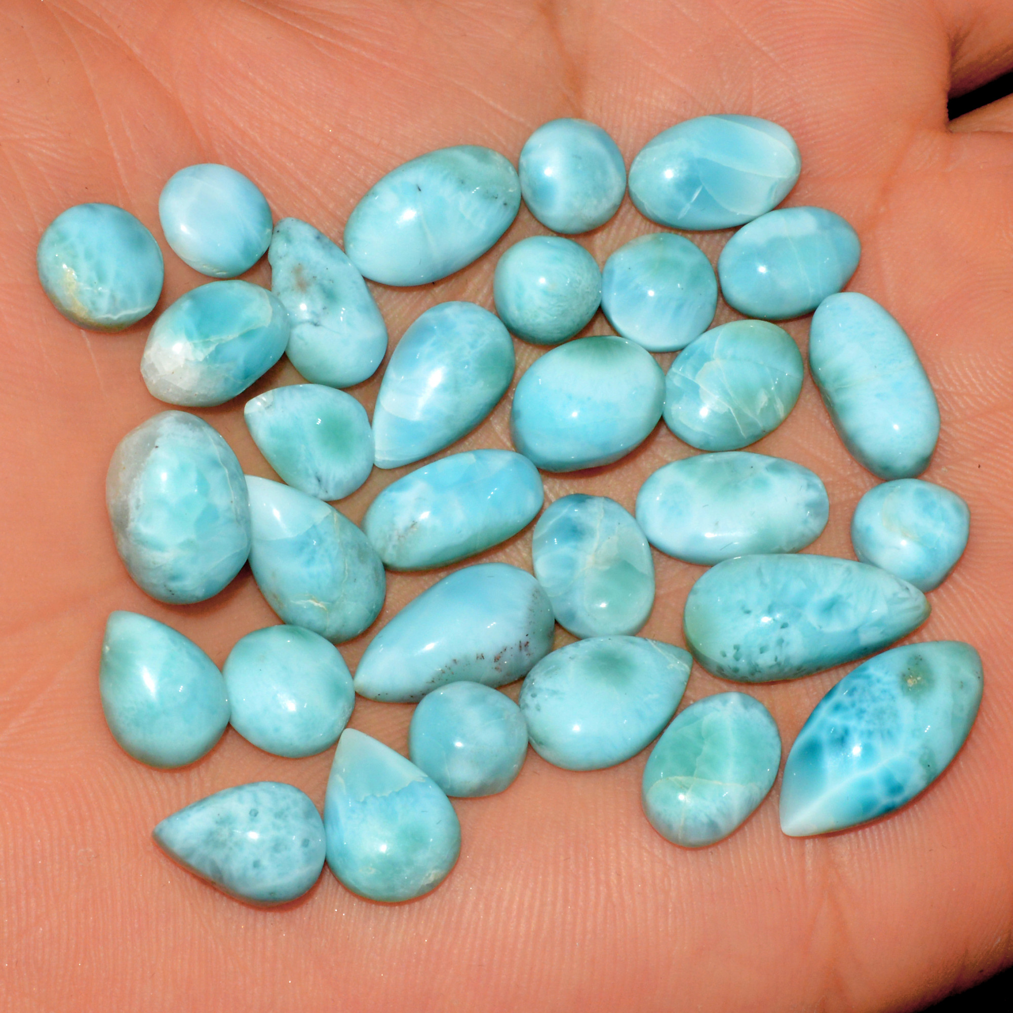 31 Pcs 115 Cts Natural Larimar Loose Cabochon Gemstone Lot Mixed Shapes For Pendants Handmade Crystal Jewelry Supplies 14x6 5x5mm 15586