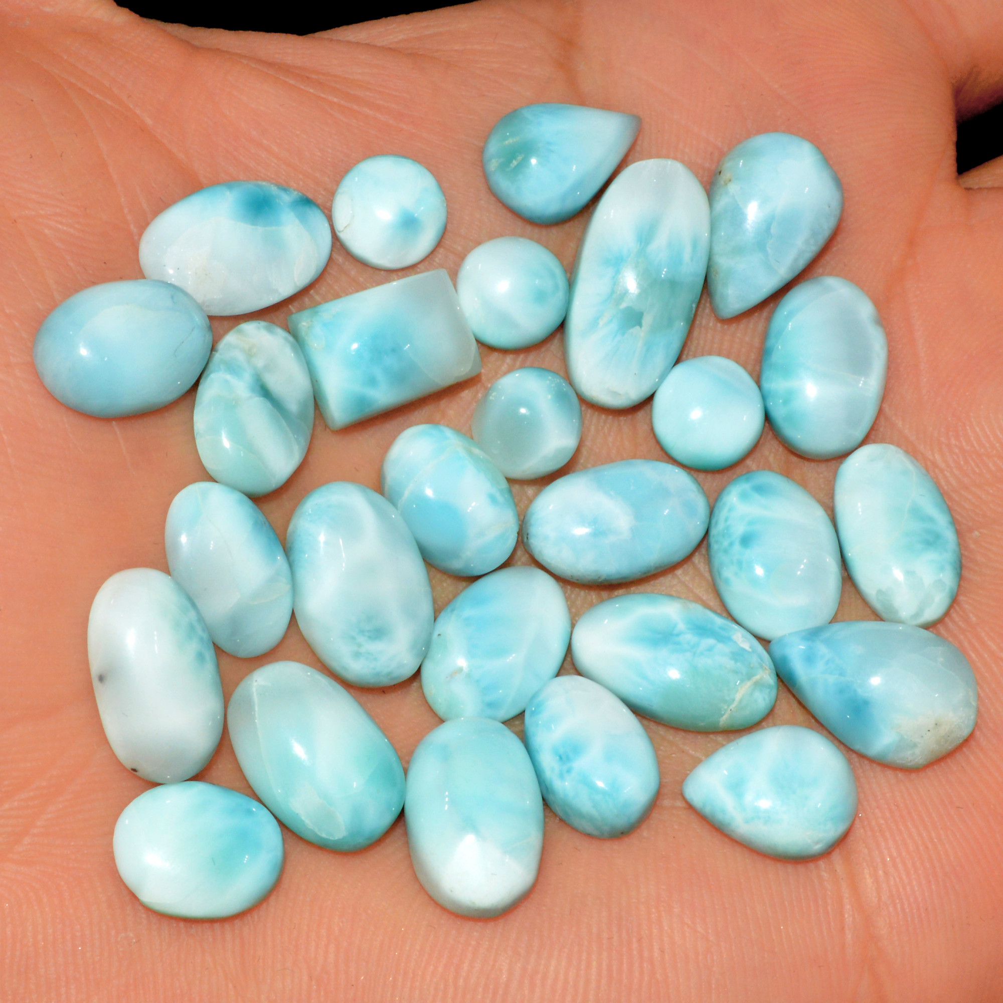 27 Pcs 116 Cts Natural Larimar Loose Cabochon Gemstone Lot Mixed Shapes For Pendants Handmade Crystal Jewelry Supplies 15x6 5x5mm 15587