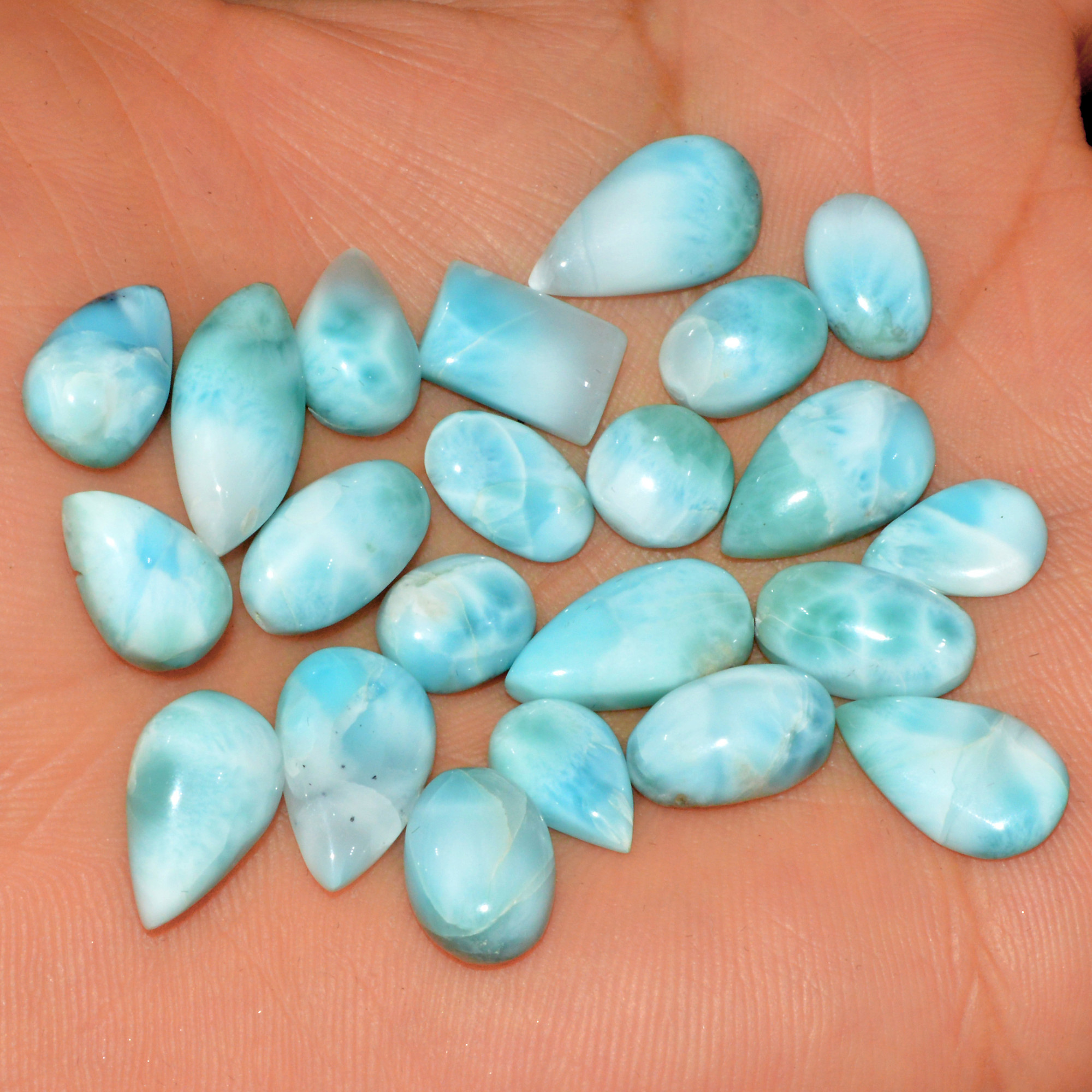 22 Pcs 83 Cts Natural Larimar Loose Cabochon Gemstone Lot Mixed Shapes For Pendants Handmade Crystal Jewelry Supplies 16x6 10x6mm 15588