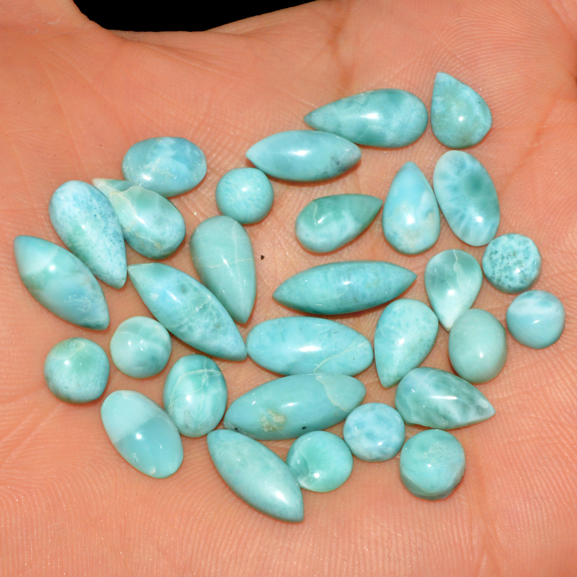 30 Pcs 88 Cts Natural Larimar Loose Cabochon Gemstone Lot Mixed Shapes For Pendants Handmade Crystal Jewelry Supplies 16x5 5x5mm 15589