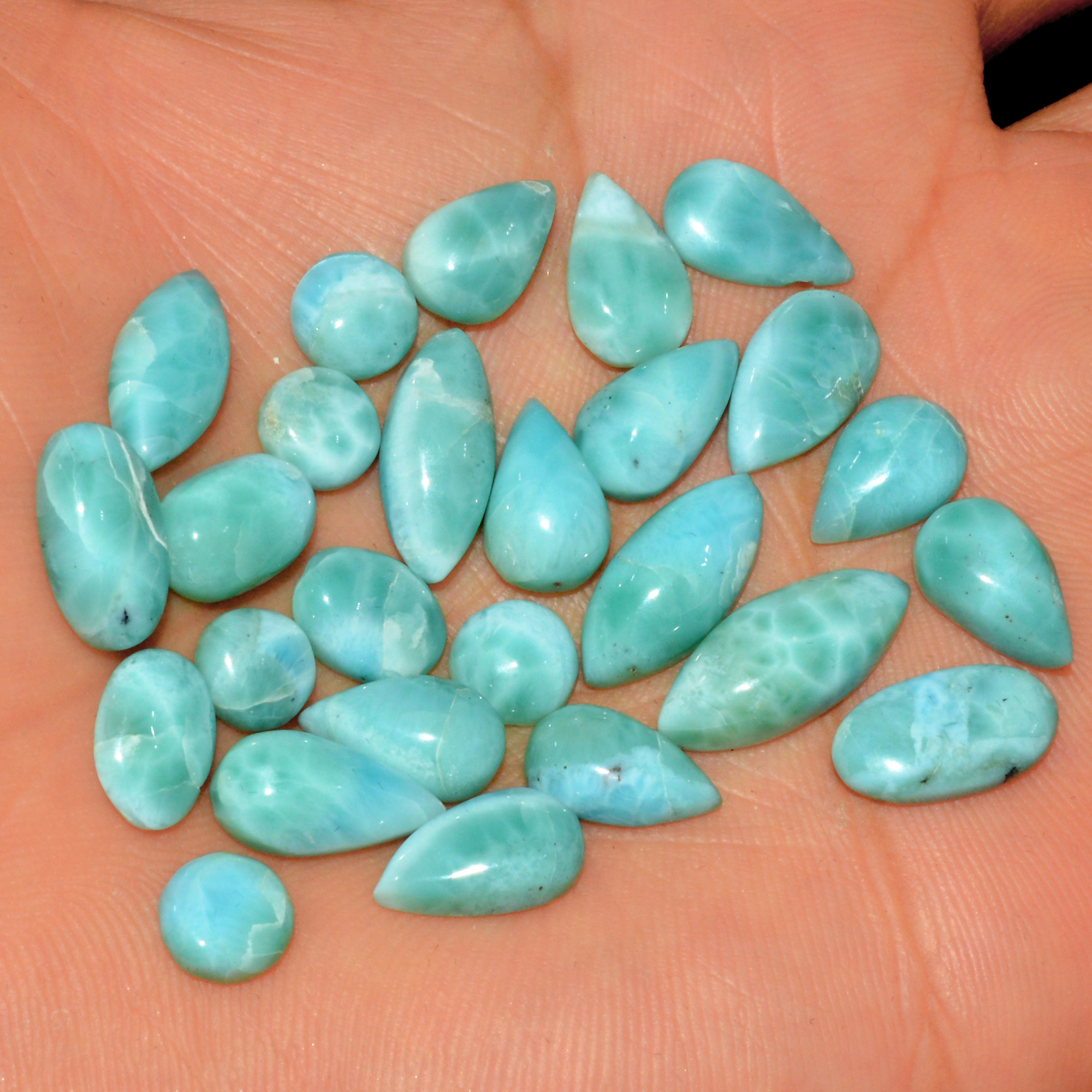 26 Pcs 72 Cts Natural Larimar Loose Cabochon Gemstone Lot Mixed Shapes For Pendants Handmade Crystal Jewelry Supplies 15x6 5x5mm 15590
