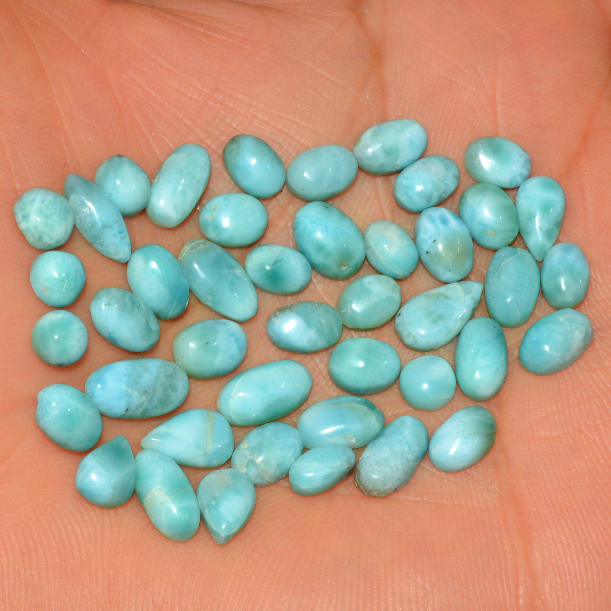 44 Pcs 54 Cts Natural Larimar Loose Cabochon Gemstone Lot Mixed Shapes For Pendants Handmade Crystal Jewelry Supplies 10x5 4x4mm 15591