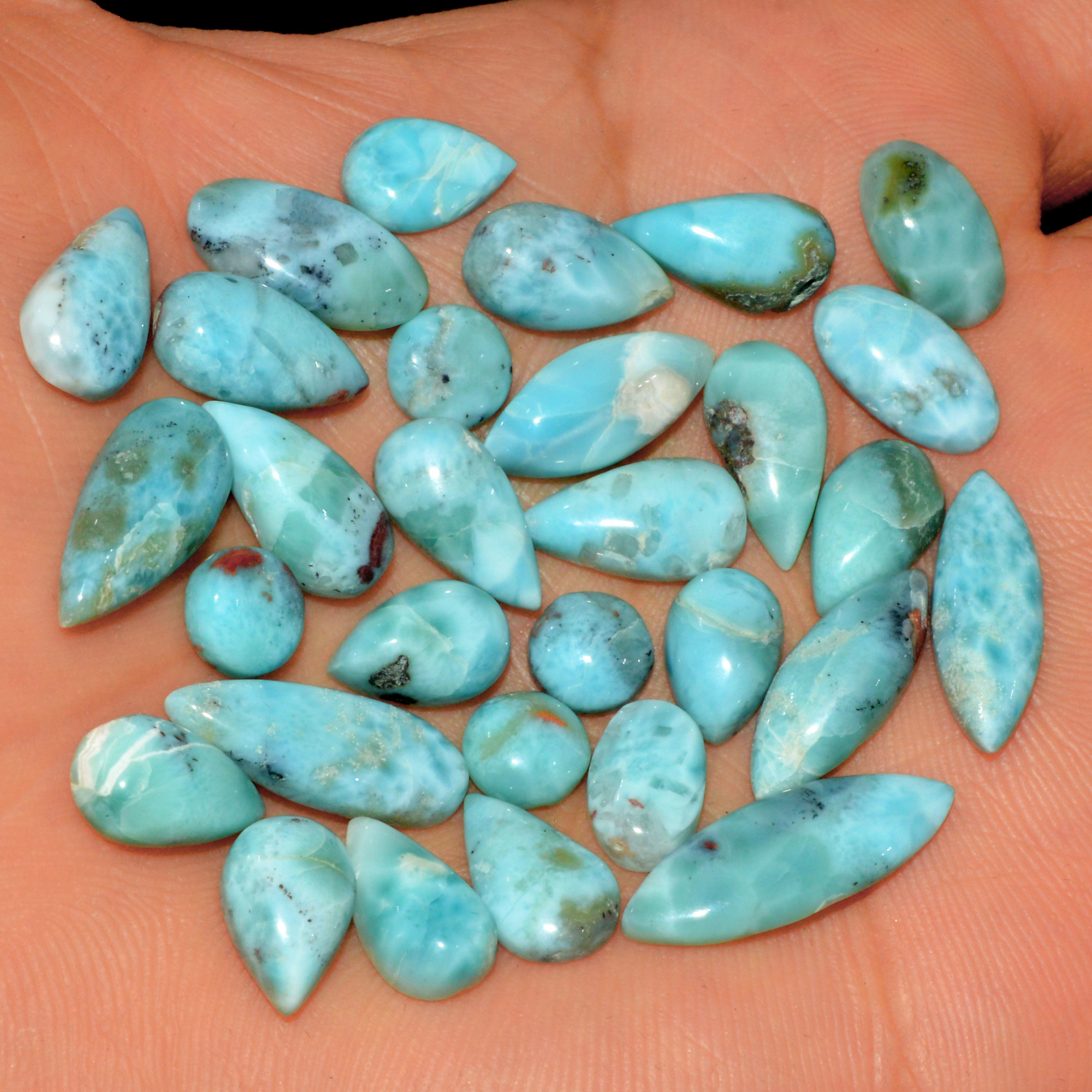 30 Pcs 96 Cts Natural Larimar Loose Cabochon Gemstone Lot Mixed Shapes For Pendants Handmade Crystal Jewelry Supplies 19x5 5x5mm 15592