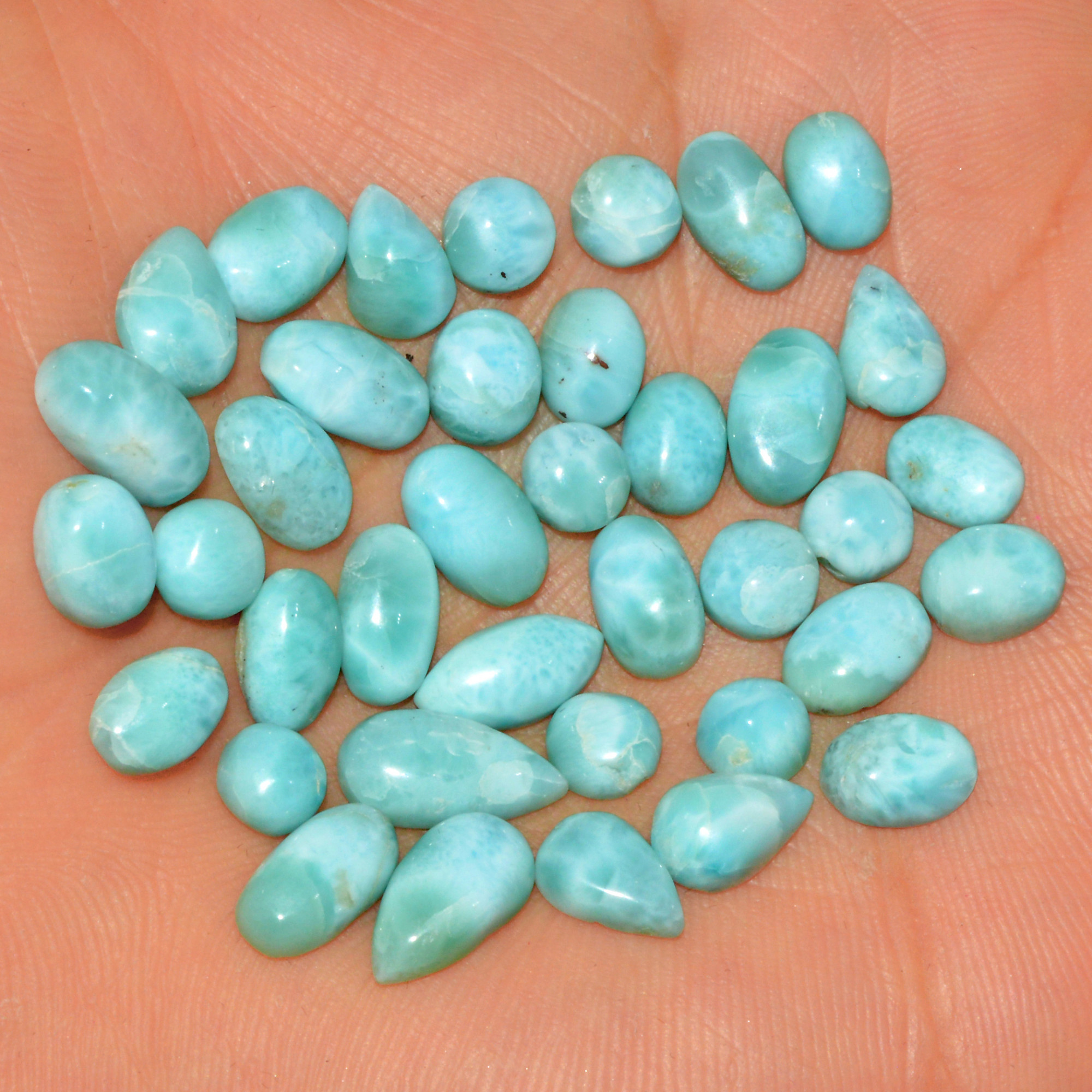 38 Pcs 59 Cts Natural Larimar Cabochon Gemstone Loose Semi Precious Wholesale Lot Jewelry Making Wire Wrapping Pendant 10x5 5x5mm 15593
