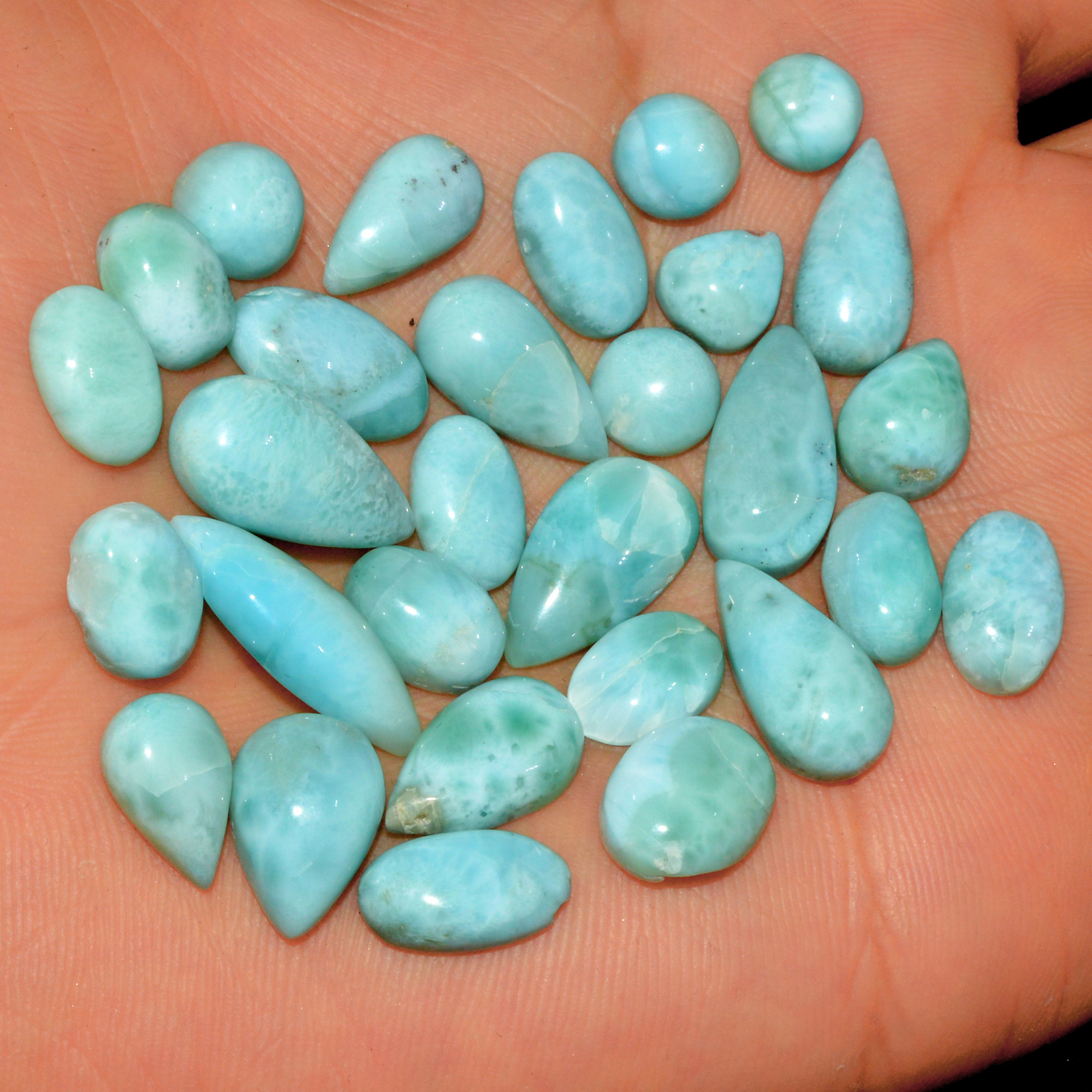 29 Pcs 126 Cts Natural Larimar Cabochon Gemstone Loose Semi Precious Wholesale Lot Jewelry Making Wire Wrapping Pendant 20x5 6x6mm 15594