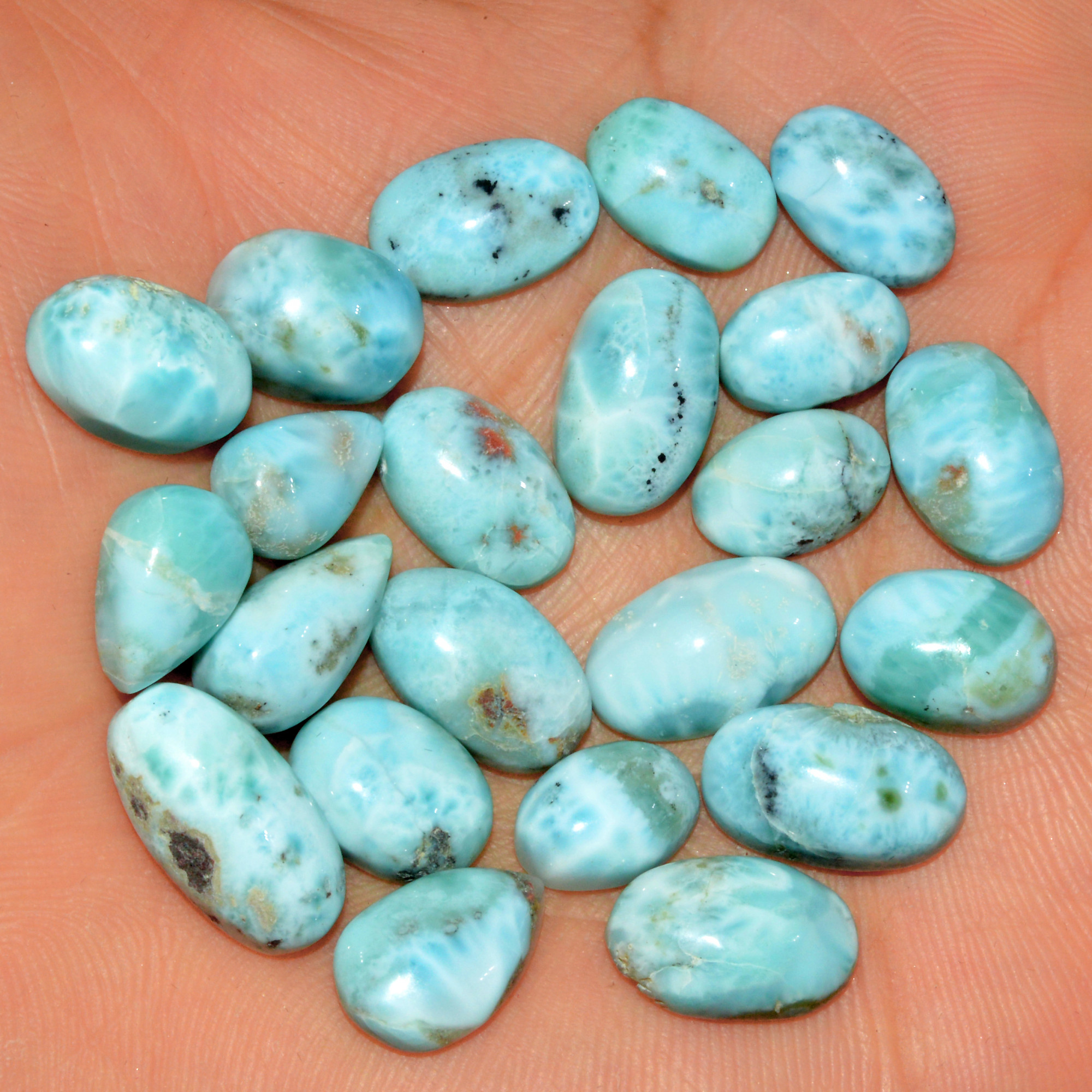 22 Pcs 115 Cts Natural Larimar Cabochon Gemstone Loose Semi Precious Wholesale Lot Jewelry Making Wire Wrapping Pendant 14x7 10x6mm 15595