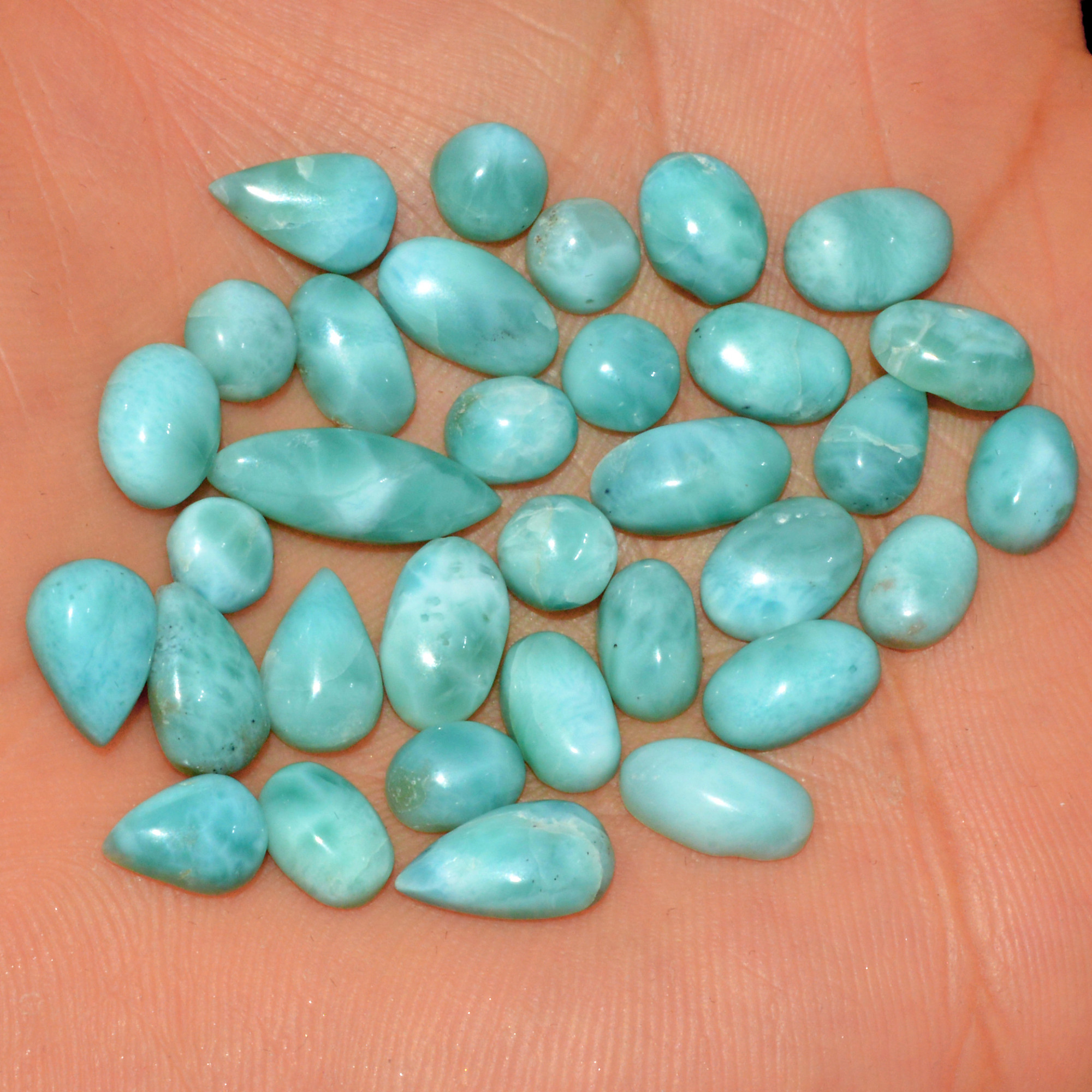 33 Pcs 58 Cts Natural Larimar Cabochon Gemstone Loose Semi Precious Wholesale Lot Jewelry Making Wire Wrapping Pendant 14x4 4x4mm 15596