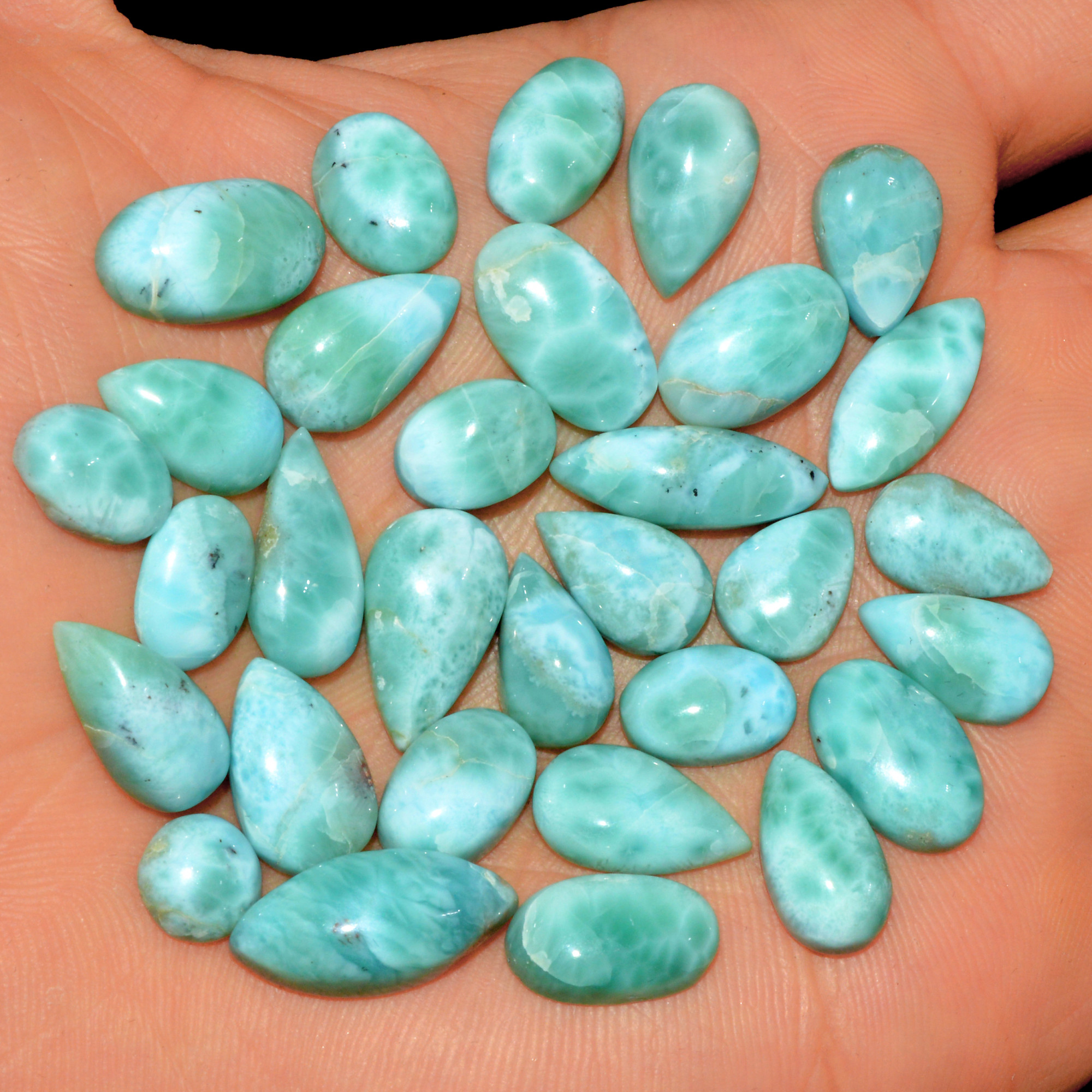 31 Pcs 151 Cts Natural Larimar Cabochon Gemstone Loose Semi Precious Wholesale Lot Jewelry Making Wire Wrapping Pendant 17x7 6x6mm 15597