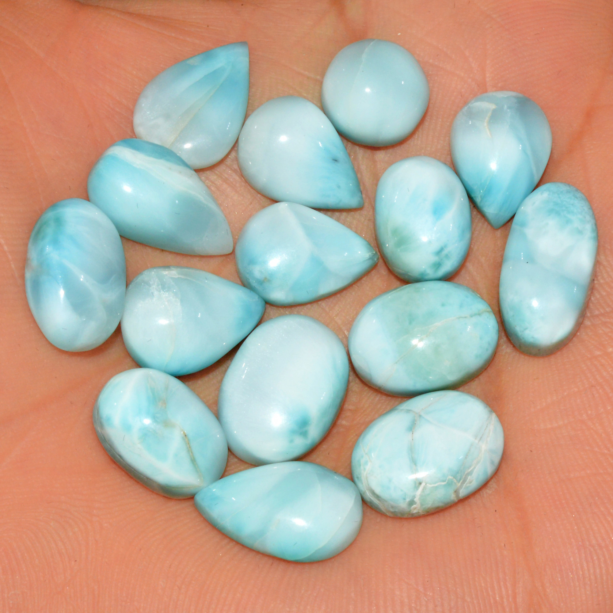 15 Pcs 106 Cts Natural Larimar Cabochon Gemstone Loose Semi Precious Wholesale Lot Jewelry Making Wire Wrapping Pendant 17x7 13x9mm 15599