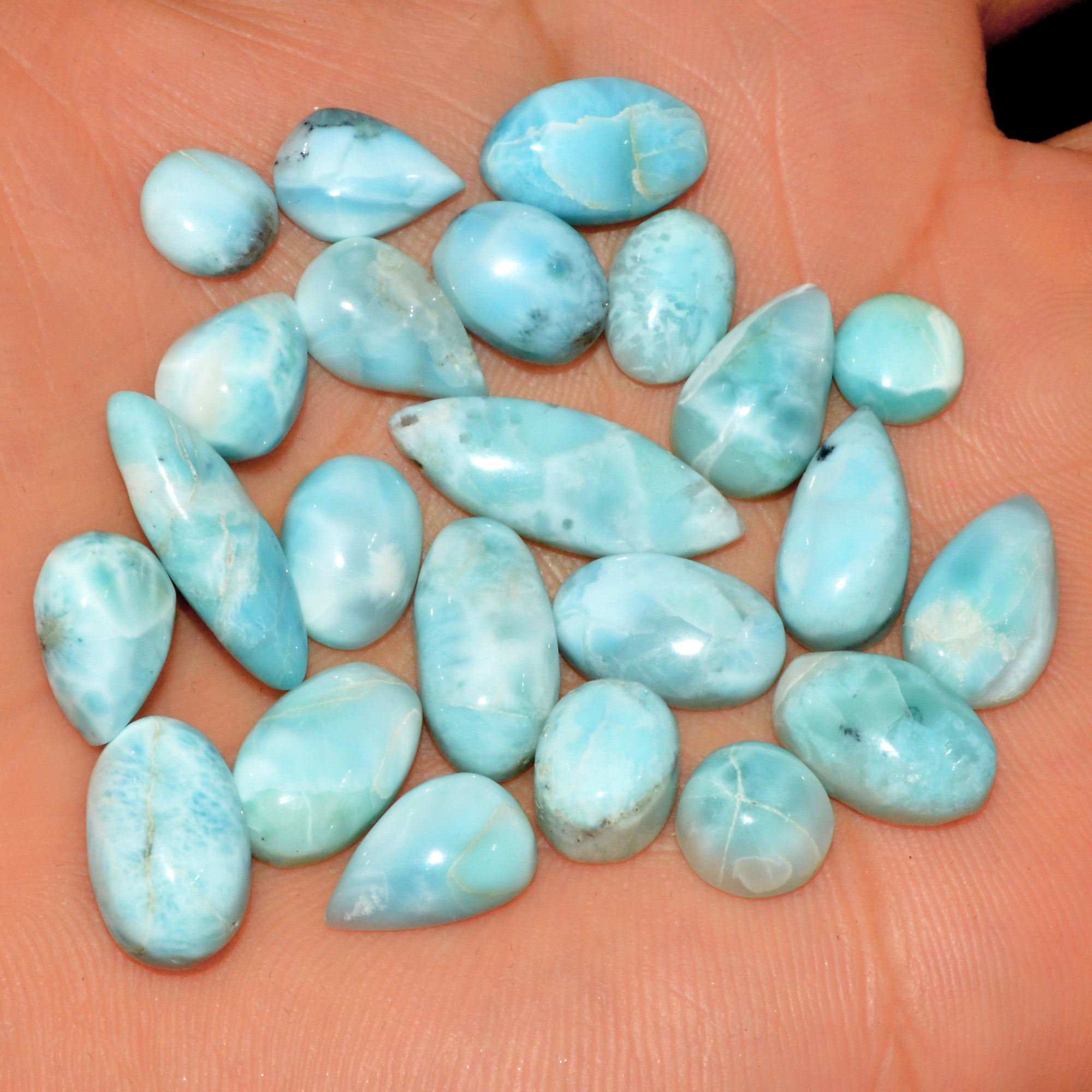 23 Pcs 99 Cts Natural Larimar Cabochon Gemstone Loose Semi Precious Wholesale Lot Jewelry Making Wire Wrapping Pendant 20x5 6x6mm 15600