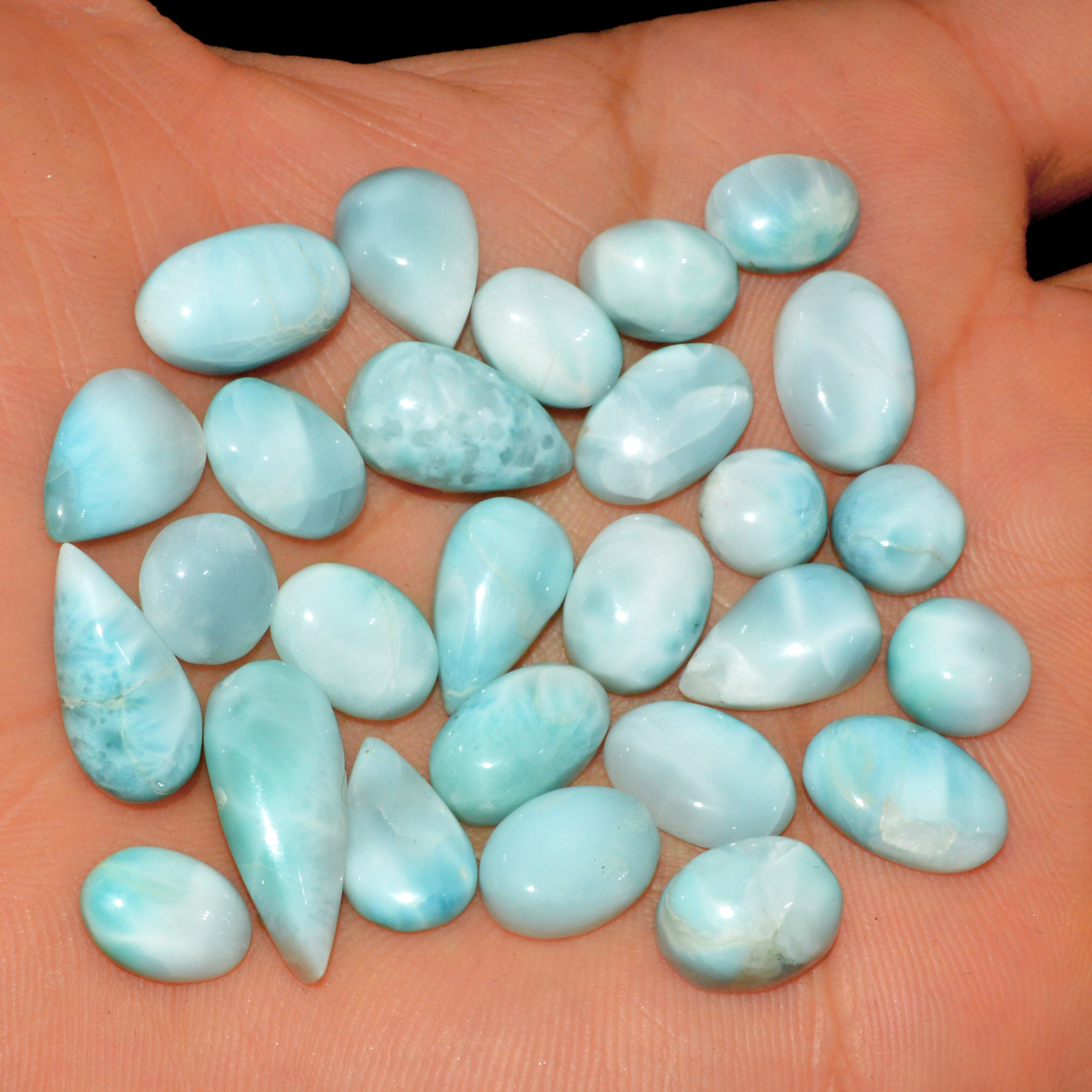 27 Pcs 116 Cts Natural Larimar Cabochon Gemstone Loose Semi Precious Wholesale Lot Jewelry Making Wire Wrapping Pendant 19x6 6x6mm 15601