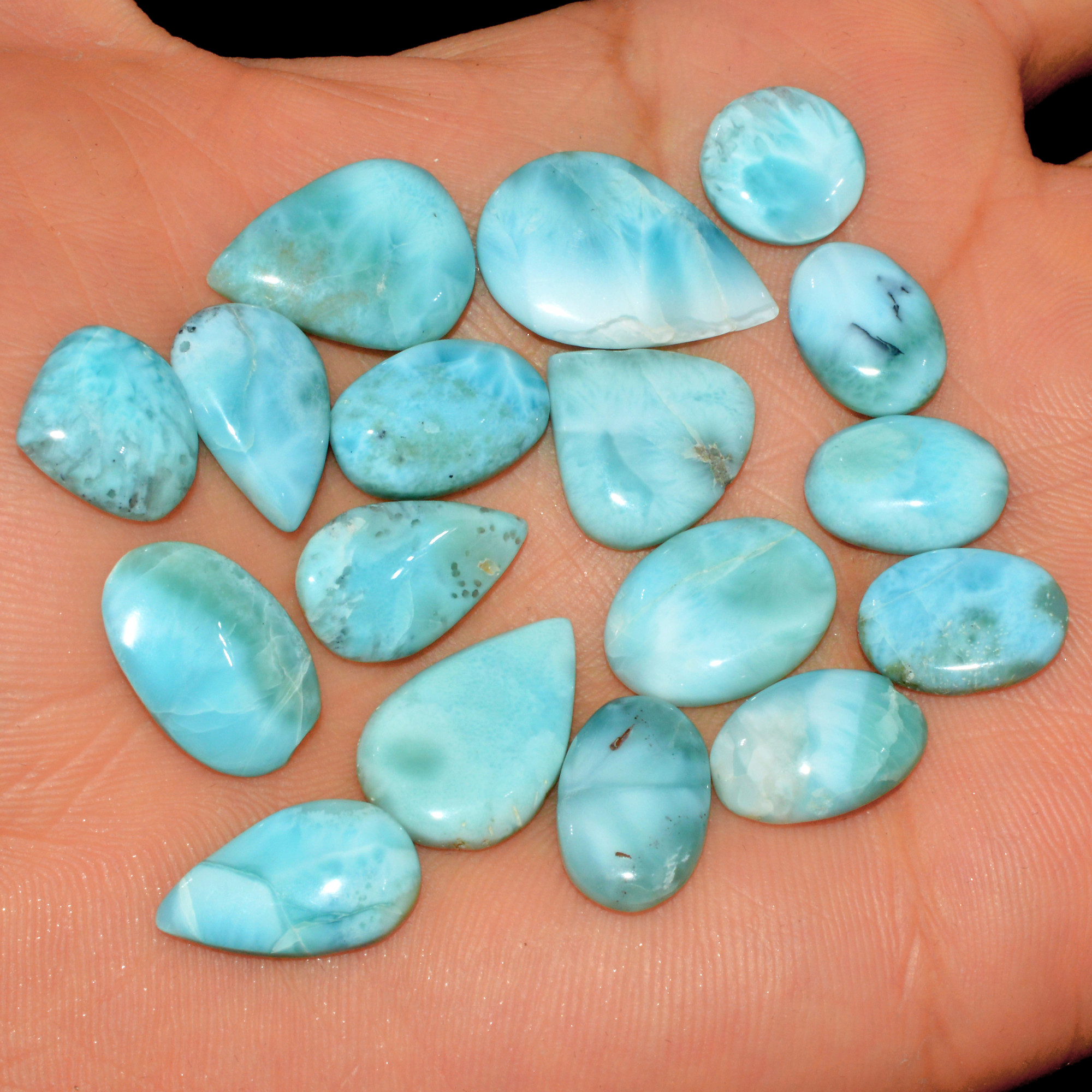 17 Pcs 96 Cts Natural Larimar Cabochon Gemstone Loose Semi Precious Wholesale Lot Jewelry Making Wire Wrapping Pendant 20x12 11x11mm 15602