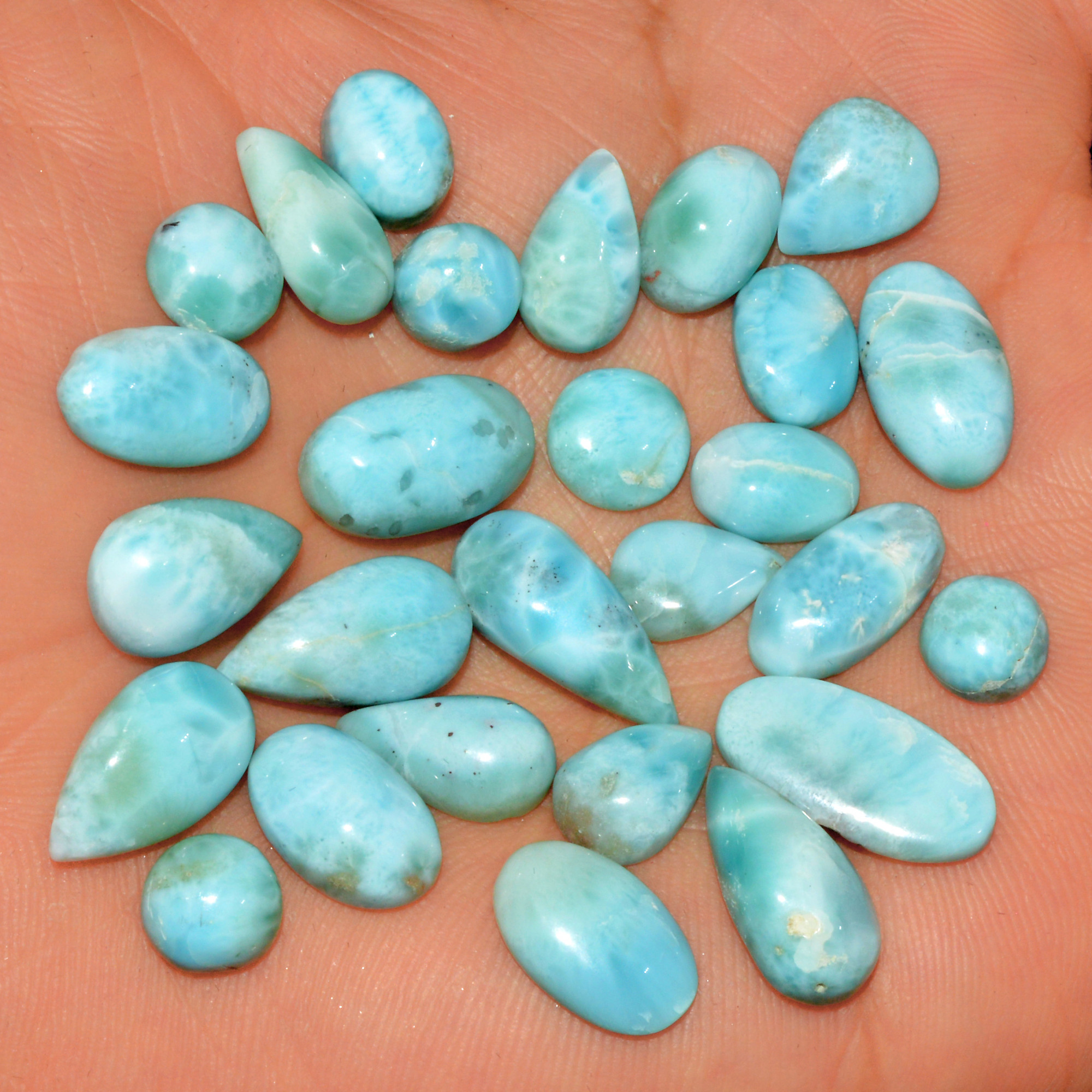 27 Pcs 115 Cts Natural Larimar Cabochon Gemstone Loose Semi Precious Wholesale Lot Jewelry Making Wire Wrapping Pendant 17x7 5x5mm 15603
