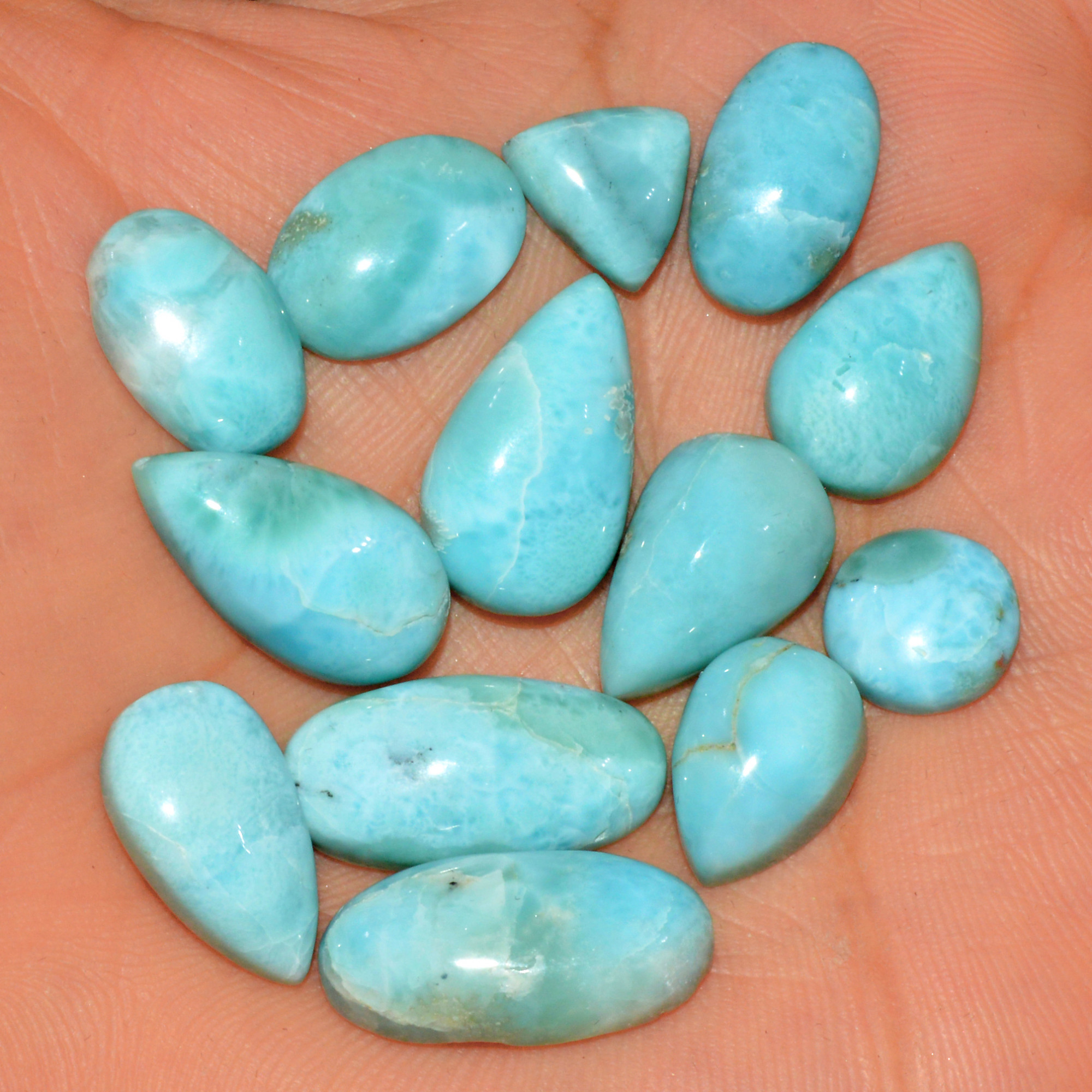 13 Pcs 110 Cts Natural Larimar Cabochon Gemstone Loose Semi Precious Wholesale Lot Jewelry Making Wire Wrapping Pendant 20x10 10x10mm 15604