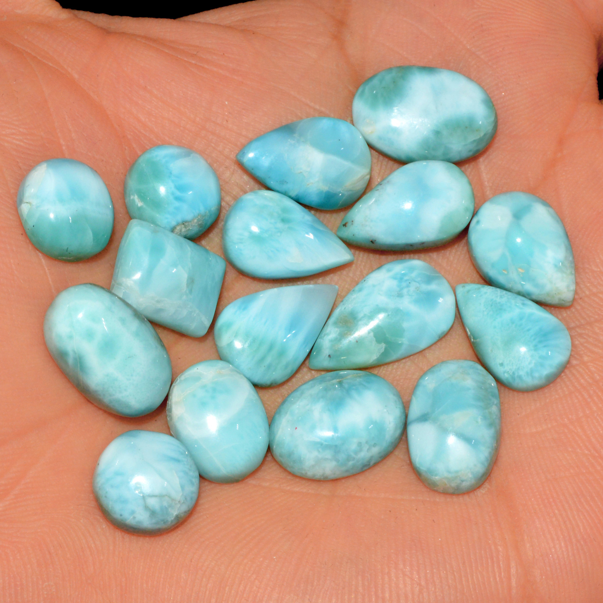 16 Pcs 106 Cts Natural Larimar Cabochon Gemstone Loose Semi Precious Wholesale Lot Jewelry Making Wire Wrapping Pendant 15x10 9x9mm 15606