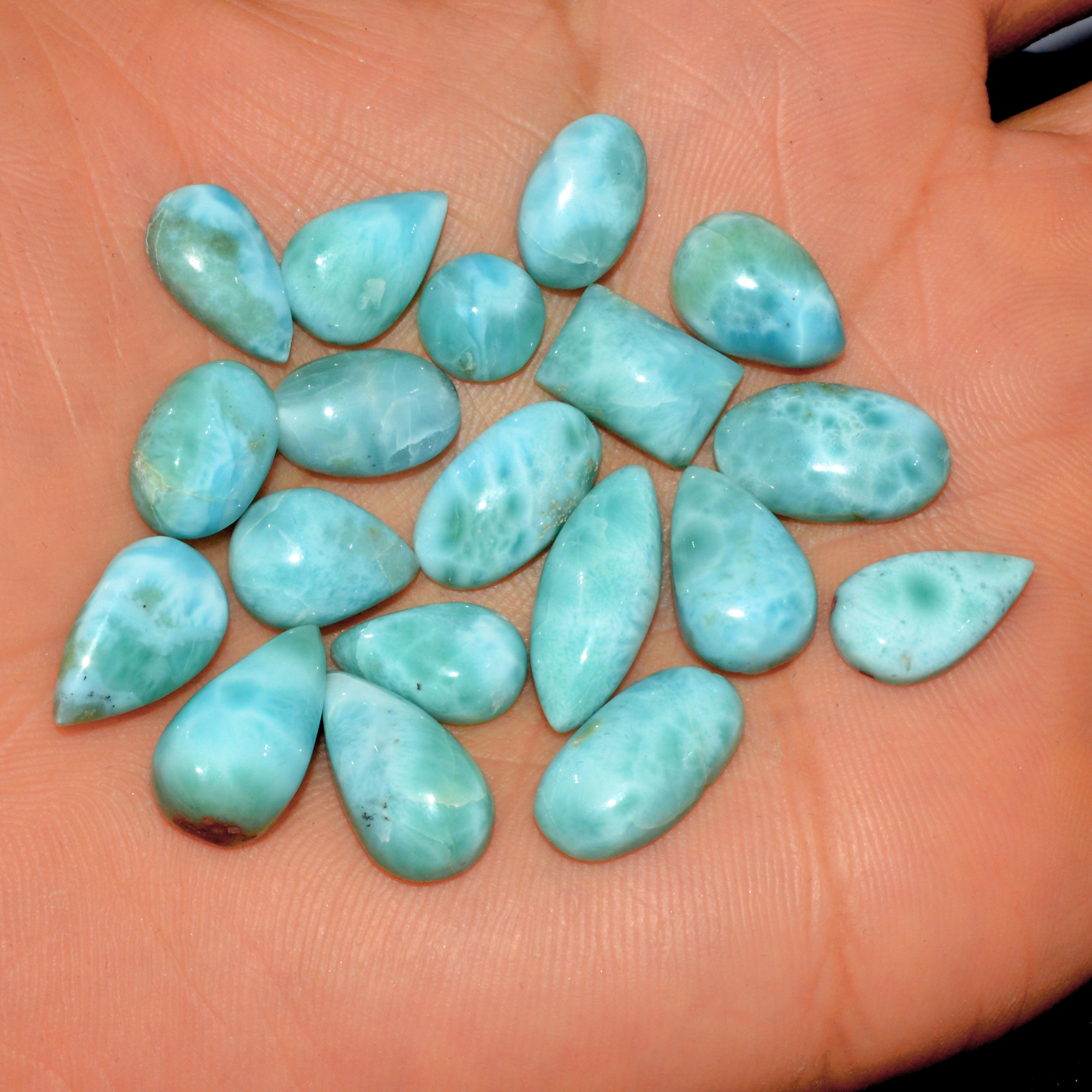 19 Pcs 96 Cts Natural Larimar Cabochon Gemstone Loose Semi Precious Wholesale Lot Jewelry Making Wire Wrapping Pendant 19x5 6x6mm 15607
