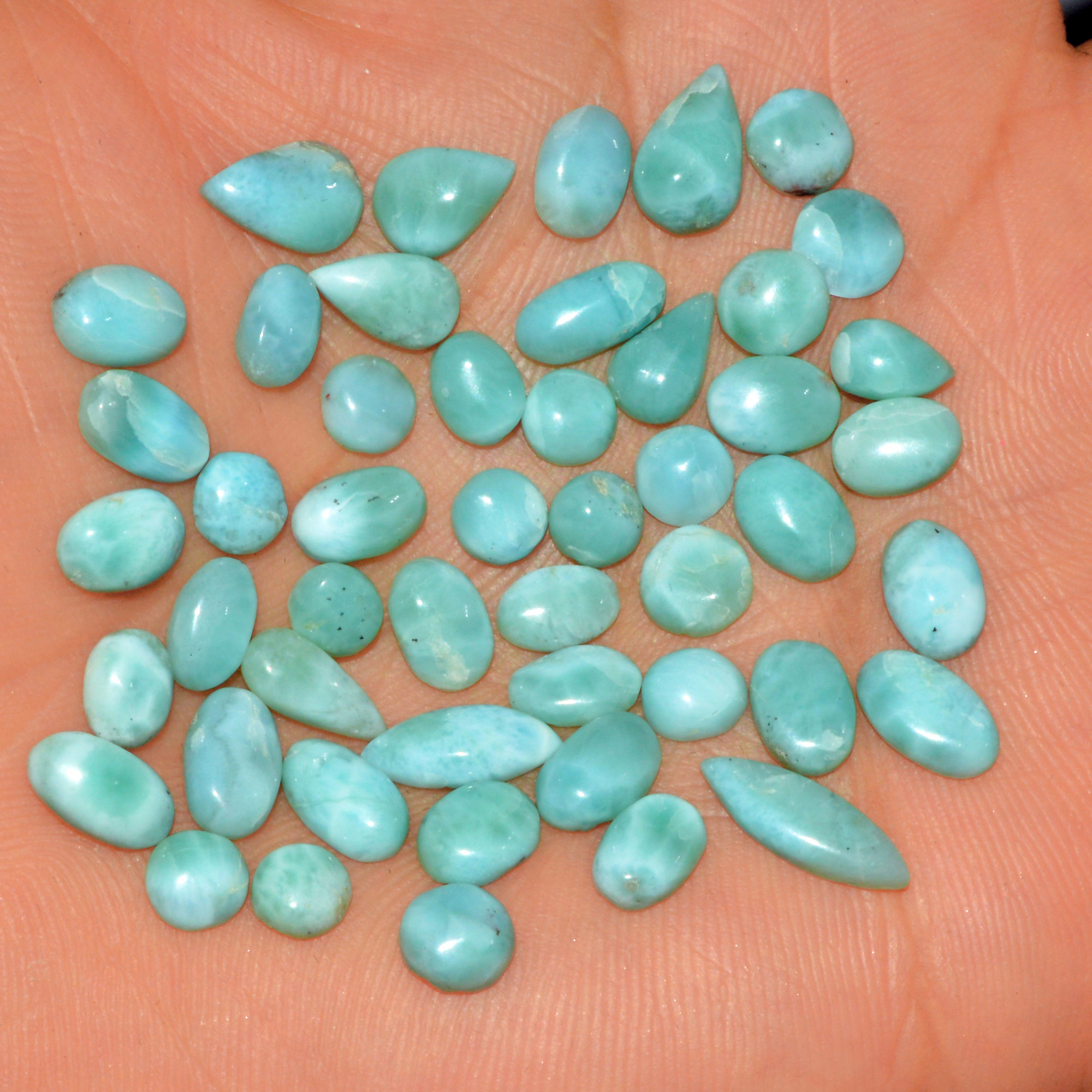49 Pcs 48 Cts Natural Larimar Cabochon Gemstone Loose Semi Precious Wholesale Lot Jewelry Making Wire Wrapping Pendant 12x4 4x4mm 15608