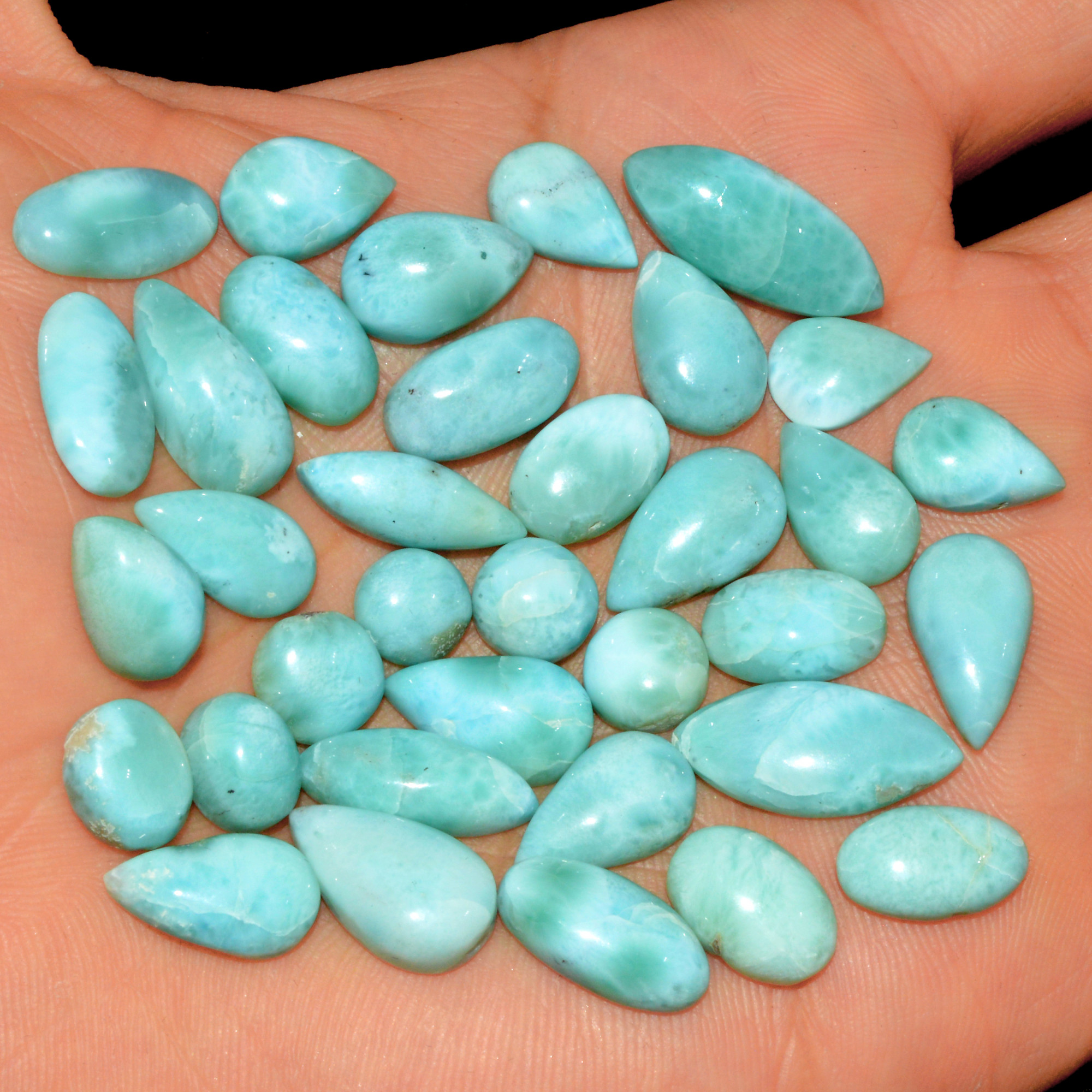 35 Pcs 153 Cts Natural Larimar Cabochon Gemstone Loose Semi Precious Wholesale Lot Jewelry Making Wire Wrapping Pendant 20x7 7x7mm 15609