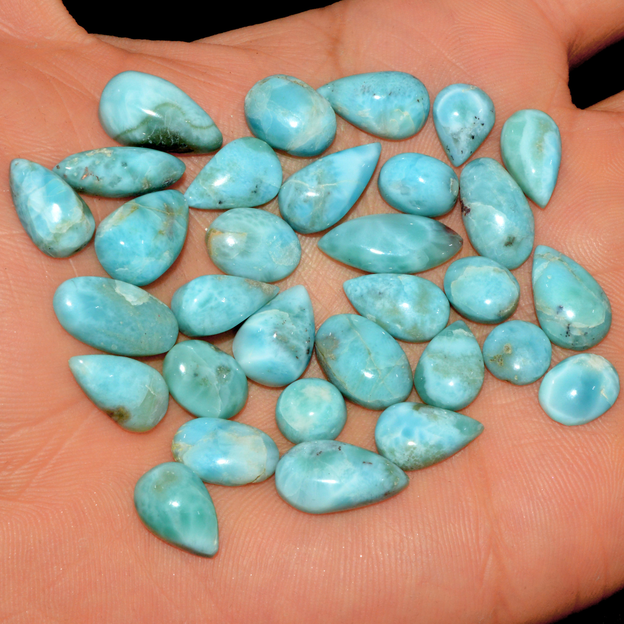 31 Pcs 135 Cts Natural Larimar Cabochon Gemstone Loose Semi Precious Wholesale Lot Jewelry Making Wire Wrapping Pendant 17x6 6x6mm 15610