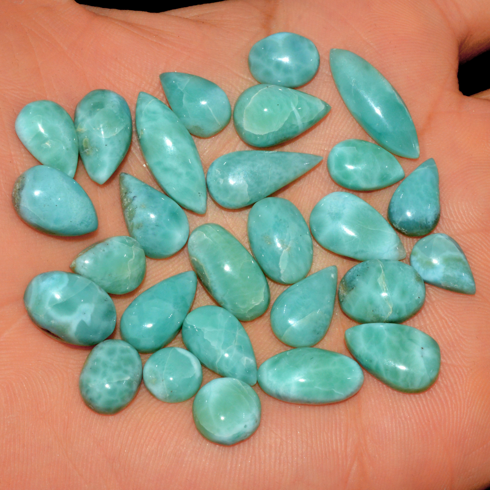 27 Pcs 126 Cts Natural Larimar Cabochon Gemstone Loose Semi Precious Wholesale Lot Jewelry Making Wire Wrapping Pendant 20x5 6x6mm 15611