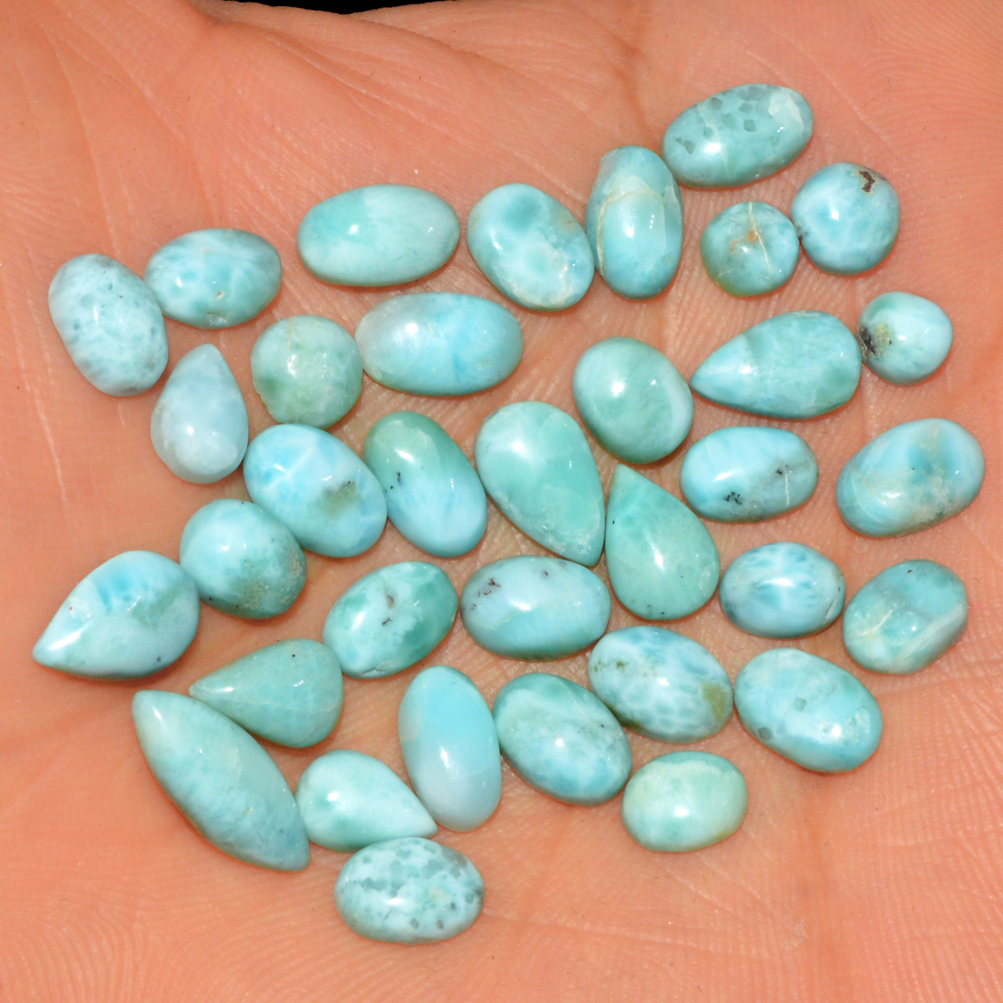35 Pcs 57 Cts Natural Larimar Cabochon Gemstone Loose Semi Precious Wholesale Lot Jewelry Making Wire Wrapping Pendant 12x4 4x4mm 15612