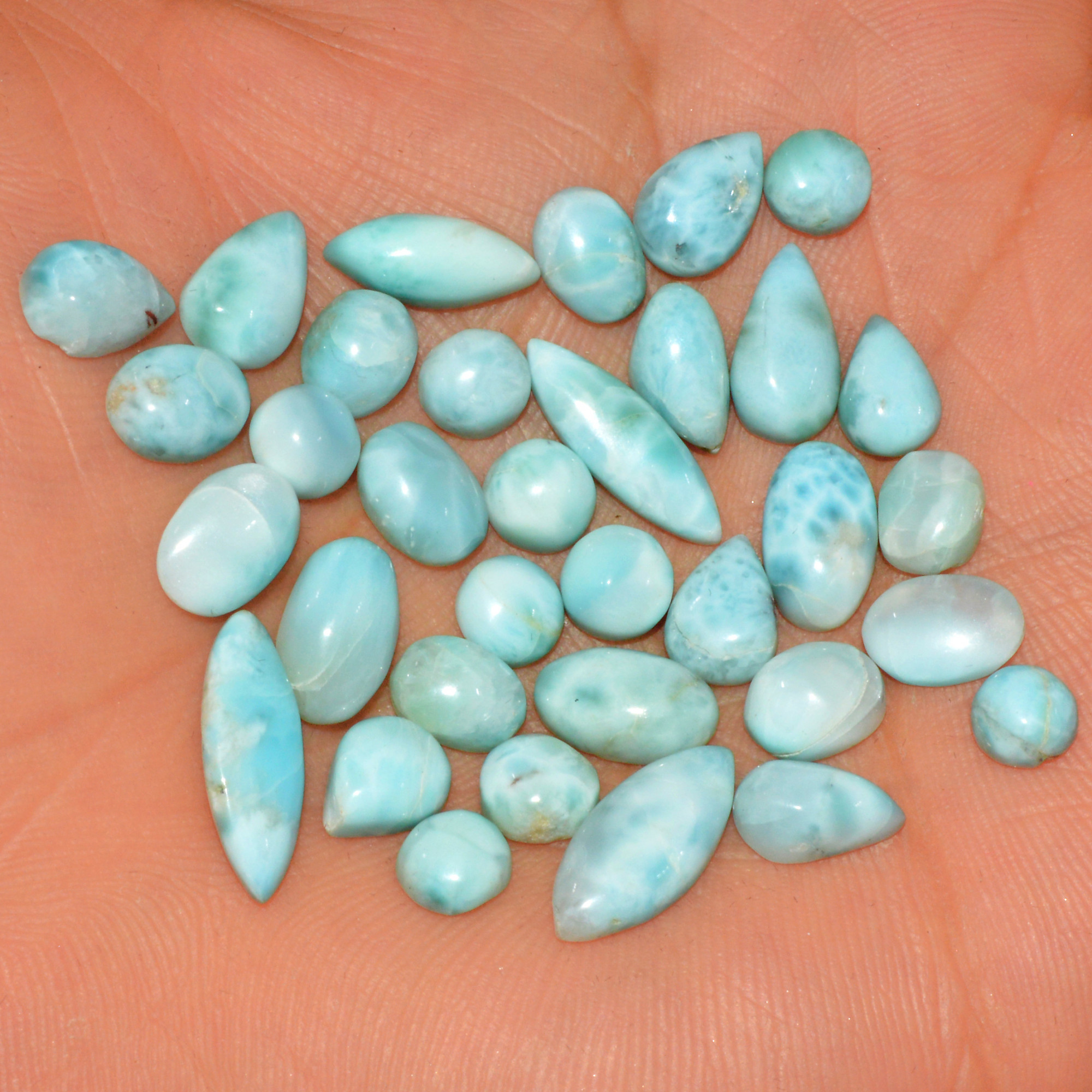 34 Pcs 58 Cts Natural Larimar Cabochon Gemstone Loose Semi Precious Wholesale Lot Jewelry Making Wire Wrapping Pendant 15x4 4x4mm 15613
