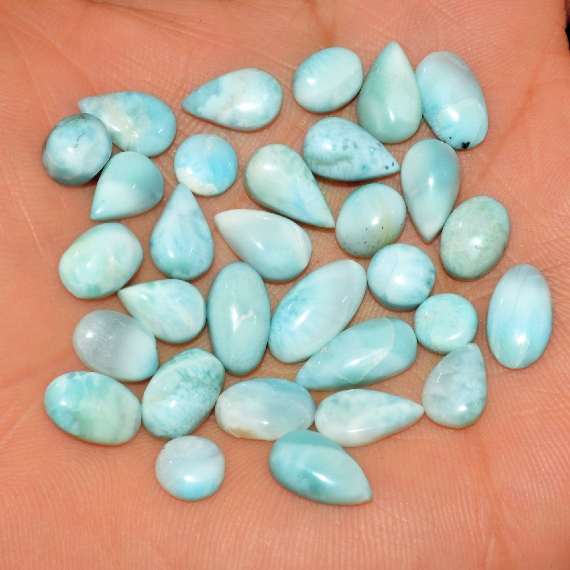 31 Pcs 78 Cts Natural Larimar Cabochon Gemstone Loose Semi Precious Wholesale Lot Jewelry Making Wire Wrapping Pendant 12x5 5x5mm 15614