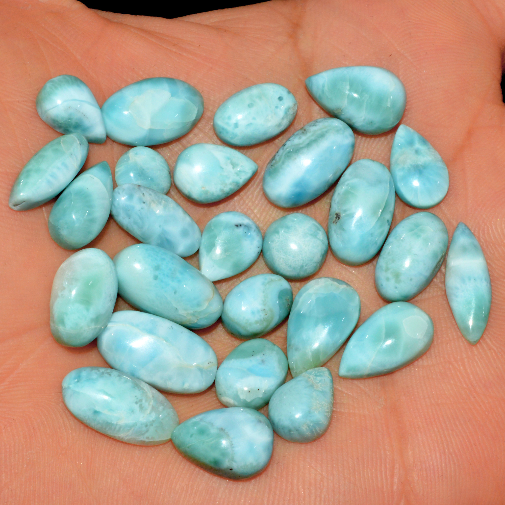 26 Pcs 125 Cts Natural Larimar Cabochon Gemstone Loose Semi Precious Wholesale Lot Jewelry Making Wire Wrapping Pendant 15x7 5x5mm 15615