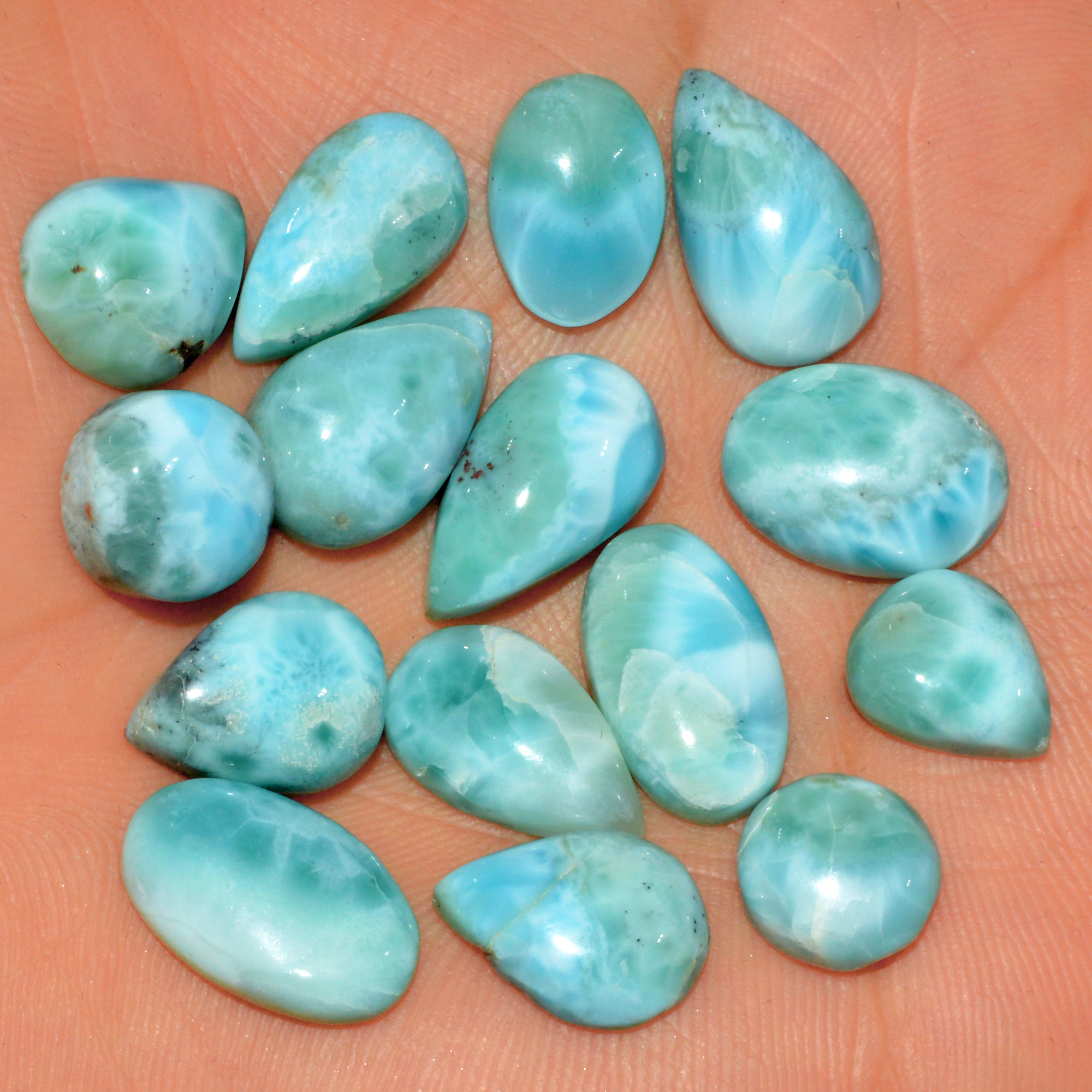 15 Pcs 116 Cts Natural Larimar Cabochon Gemstone Loose Semi Precious Wholesale Lot Jewelry Making Wire Wrapping Pendant 16x9 10x8mm 15616