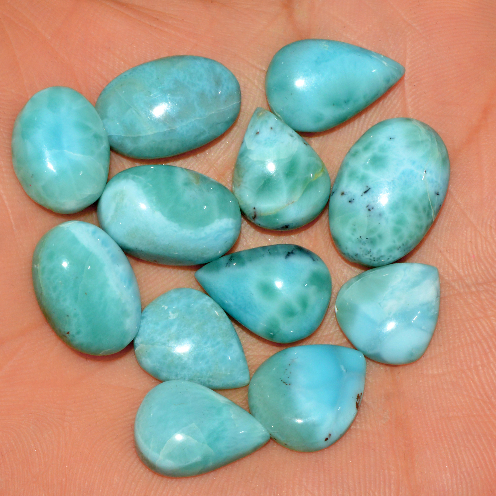 12 Pcs 123 Cts Natural Larimar Cabochon Gemstone Loose Semi Precious Wholesale Lot Jewelry Making Wire Wrapping Pendant 18x12 12x11mm 15617